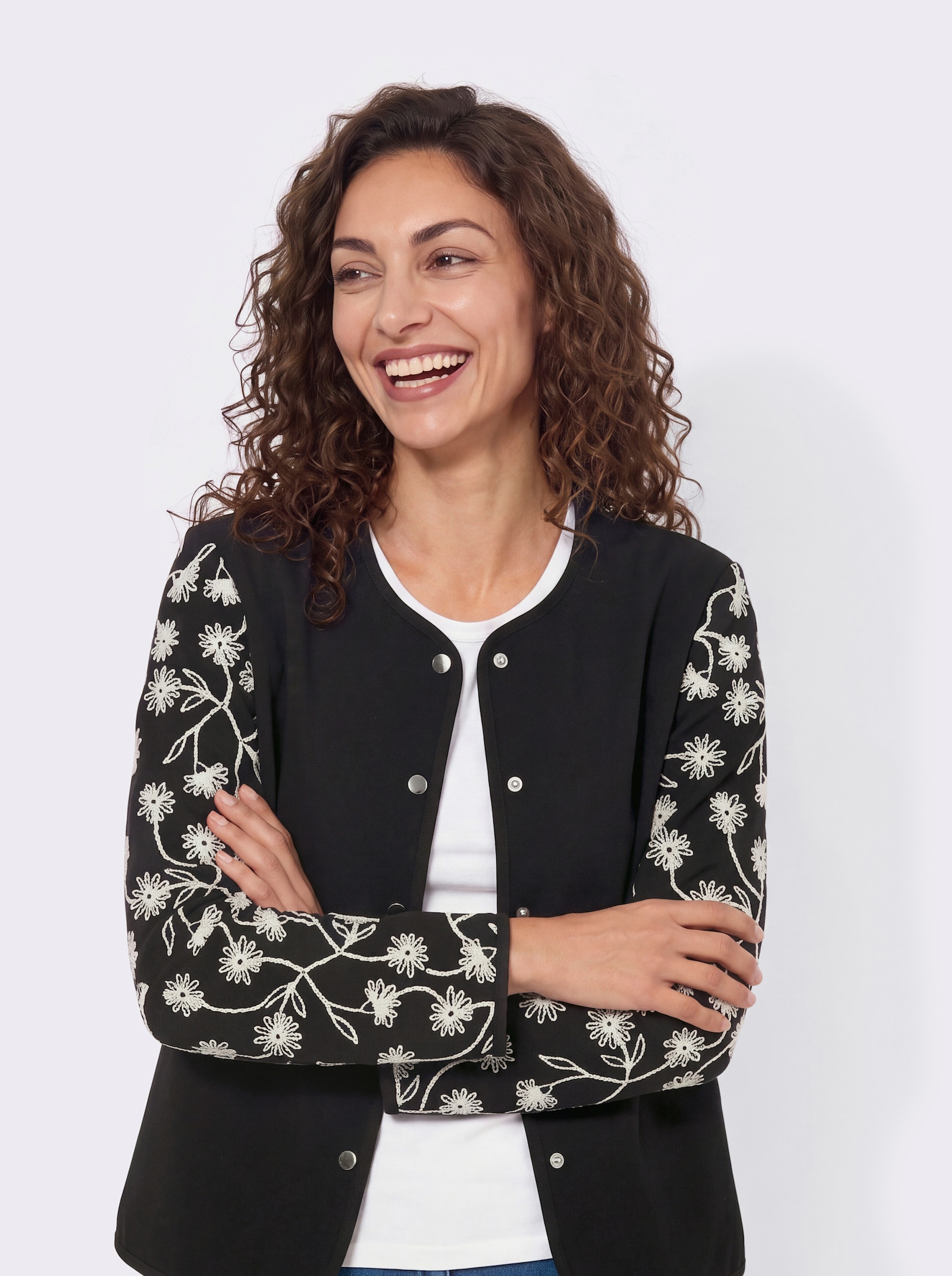 Blazer mit Blumenstickerei - schwarz-champagner