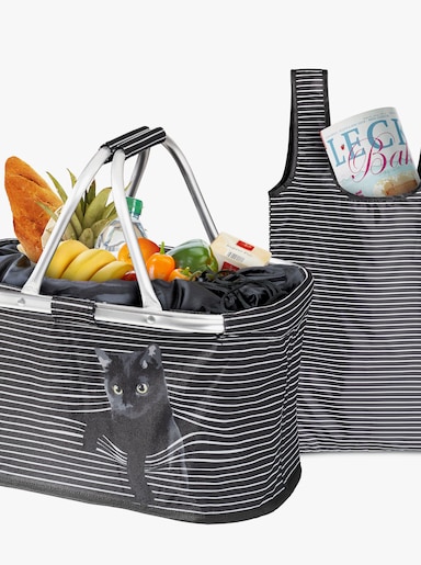 Shoppingkorg + shoppingväska - svart, randig