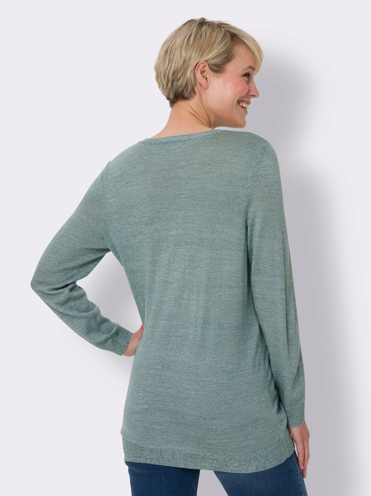 Lange pullover - jade/ecru gemêleerd