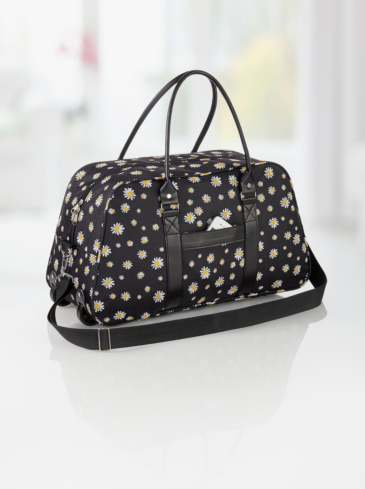 Trolley-Tasche - schwarz-geblümt