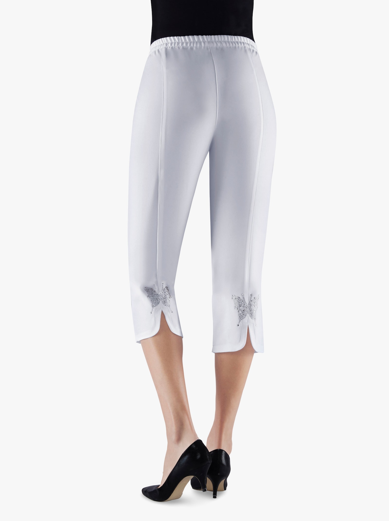 Caprihose mit glitzernder Schmetterlings-Applikation - weiß