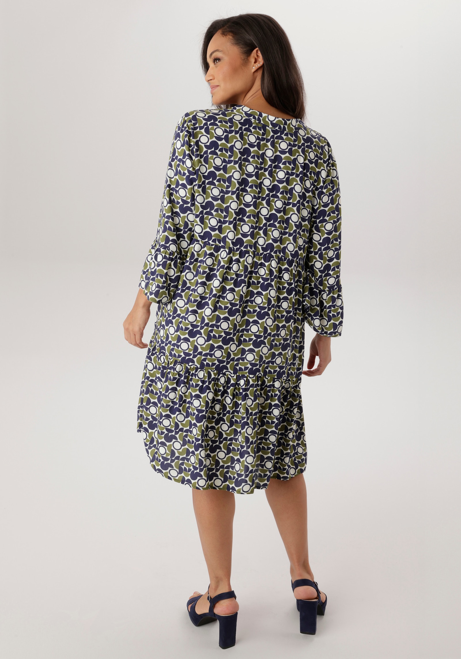 Aniston PLUS Sommerkleid - weiß-olive-blau