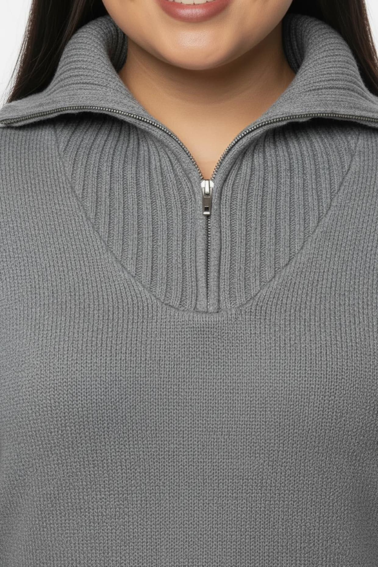 Troyer mit breiten Rippabschlüssen - grau-meliert