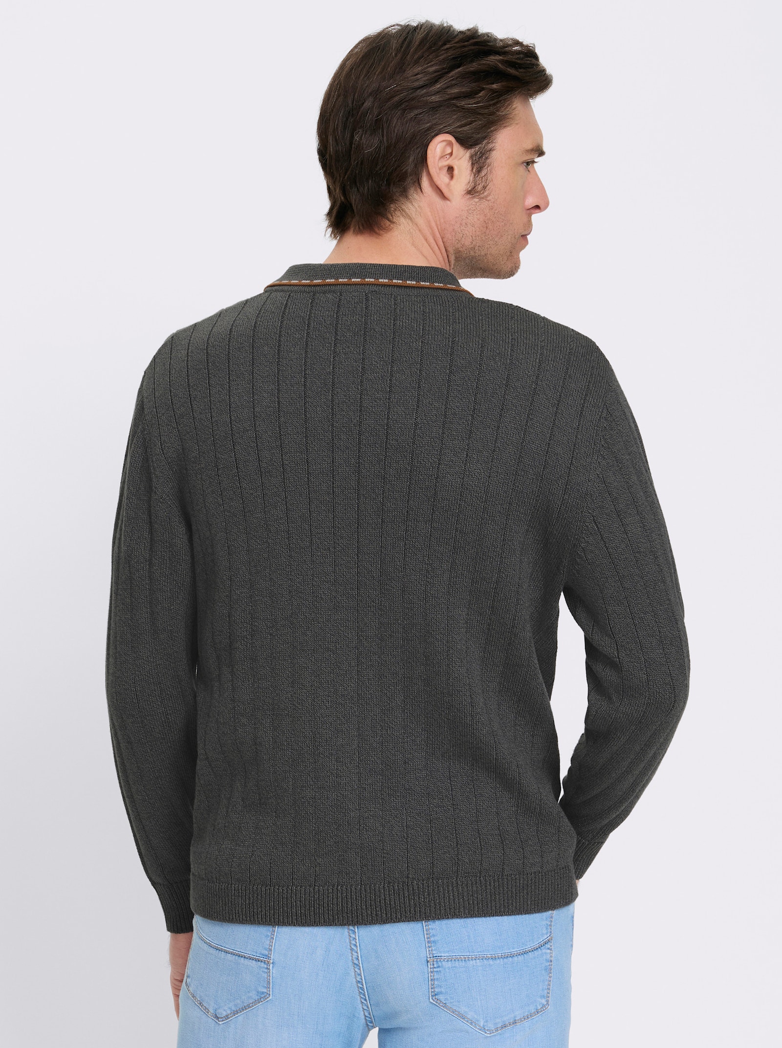 Marco Donati Strickjacke mit Ripp-Muster, 50% Baumwolle - anthrazit-meliert
