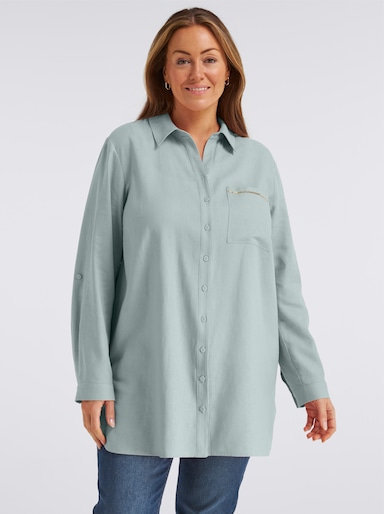 sheego Leinenbluse mit Pailletten an der Brusttasche - kalkmint