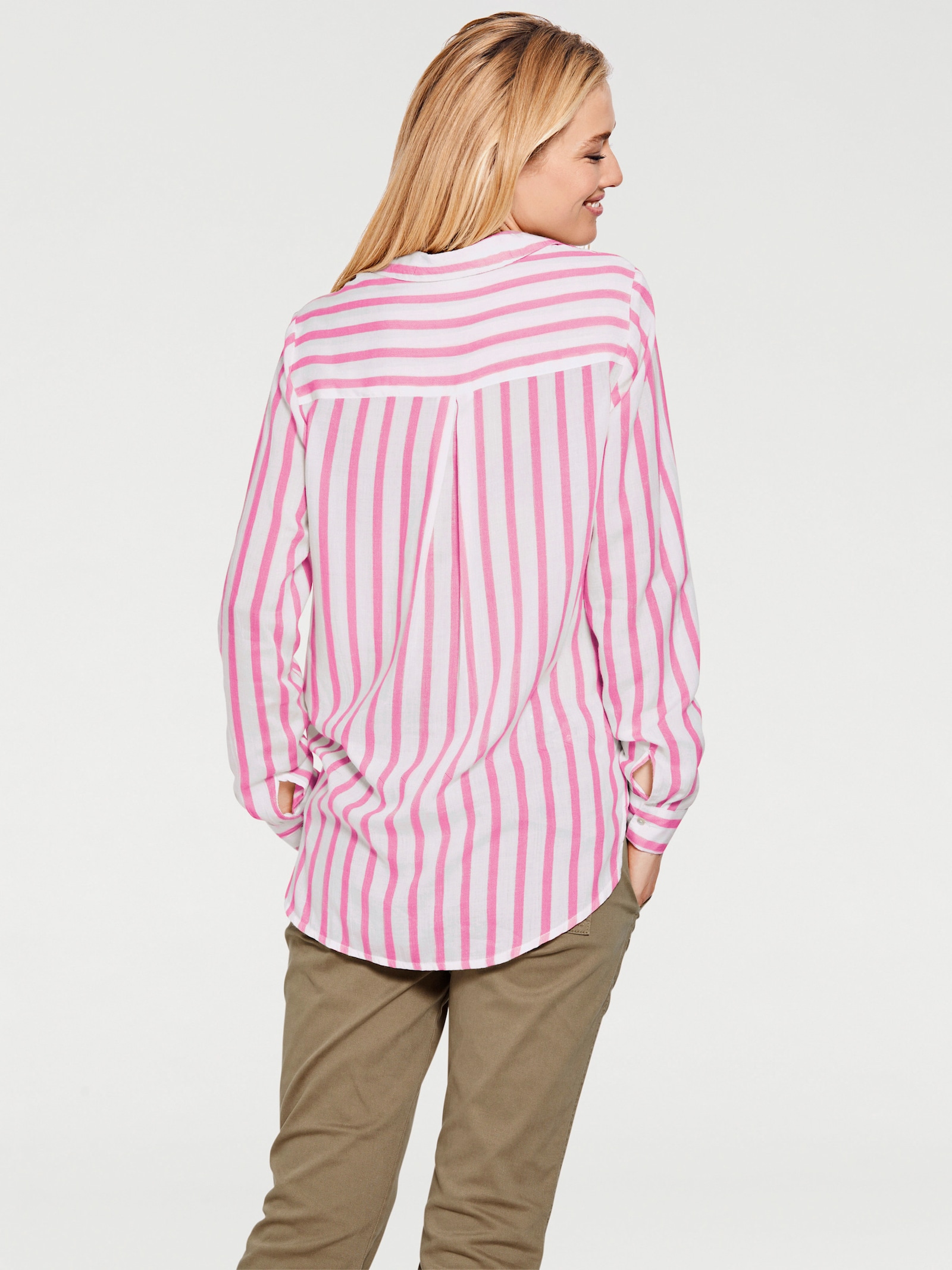 heine Overhemdblouse in streeplook - roze/ecru