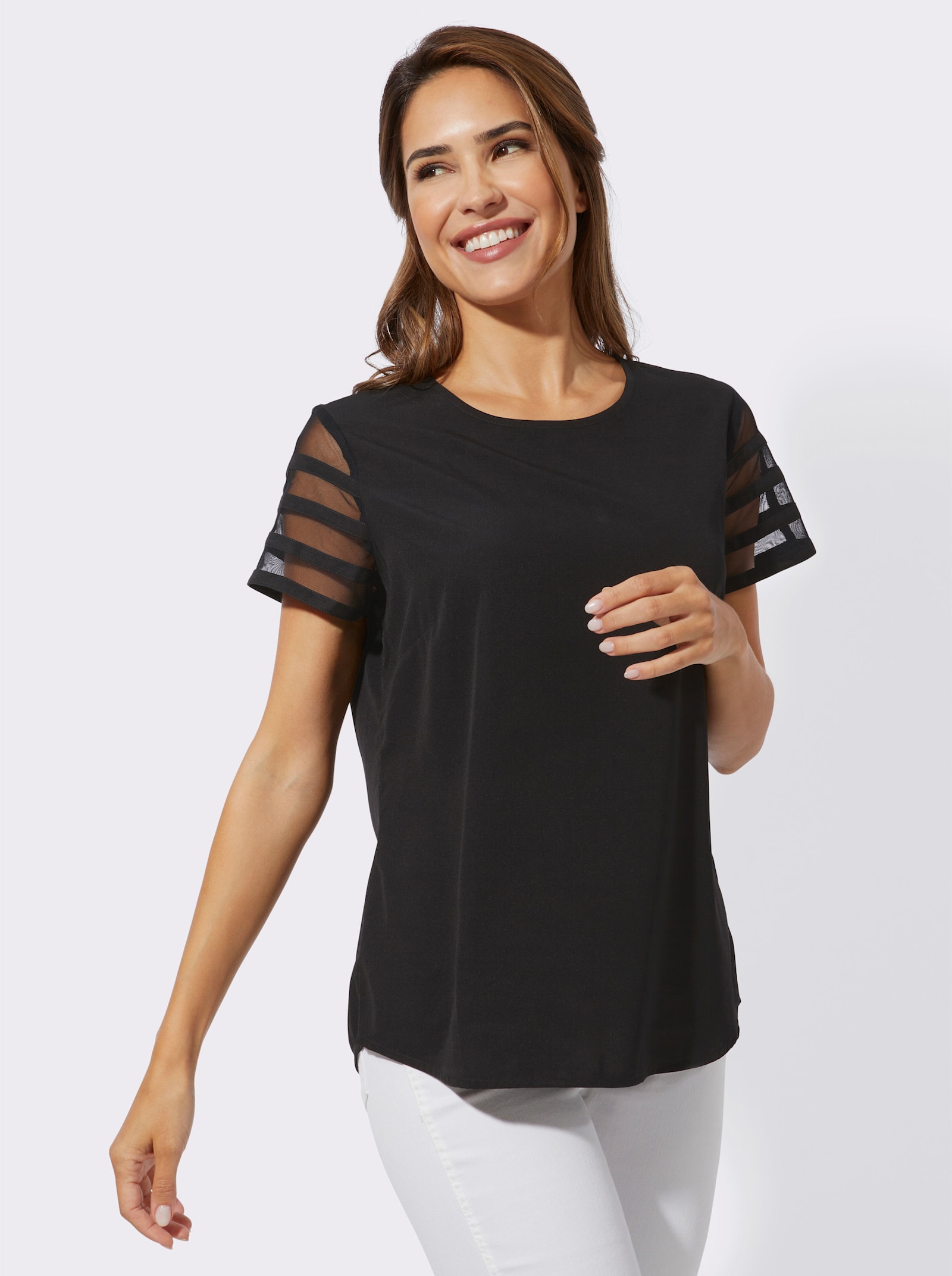 Blouse met korte mouwen van mesh - zwart