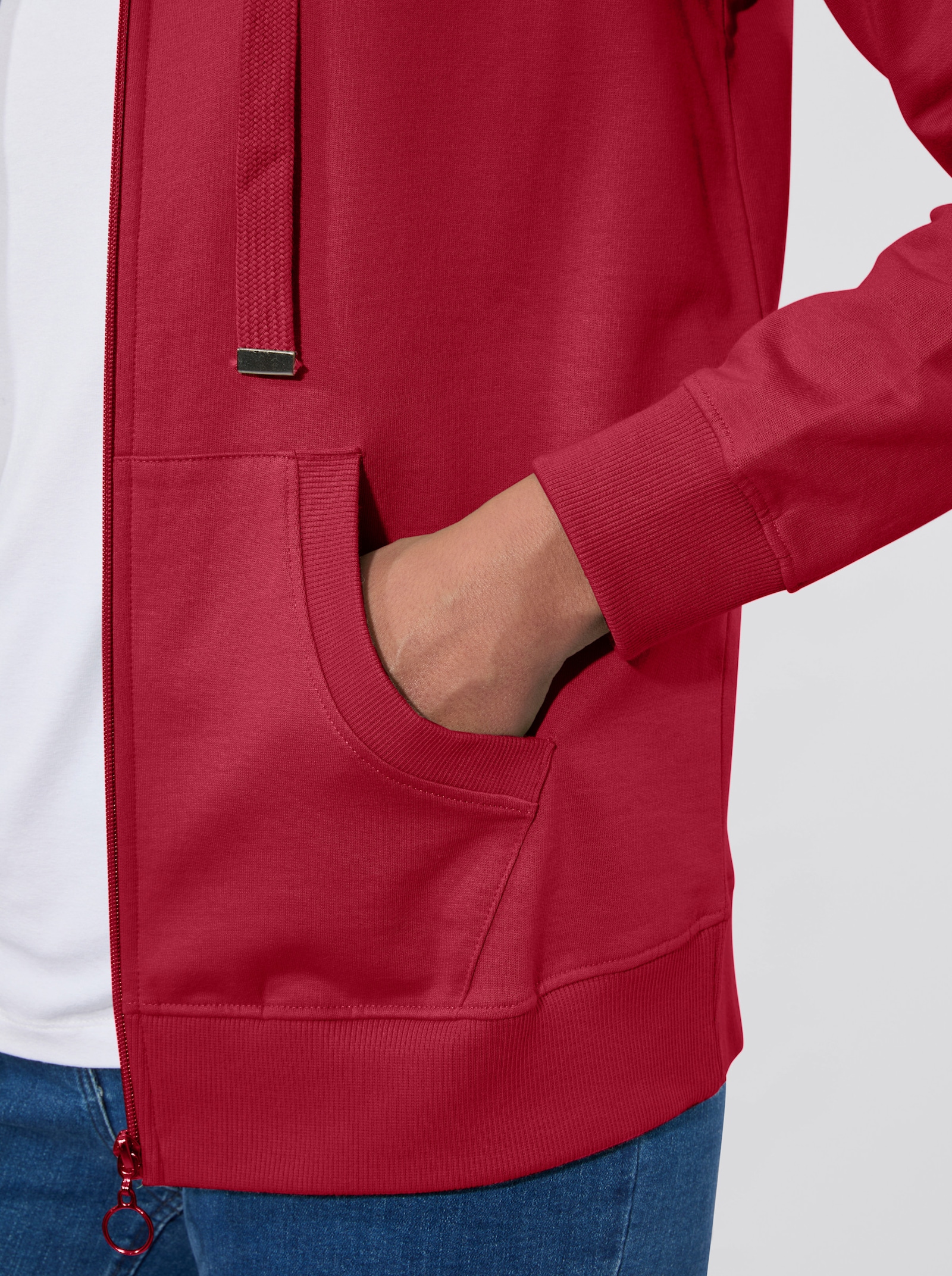 Sweatjacke mit Känguru-Taschen - rot