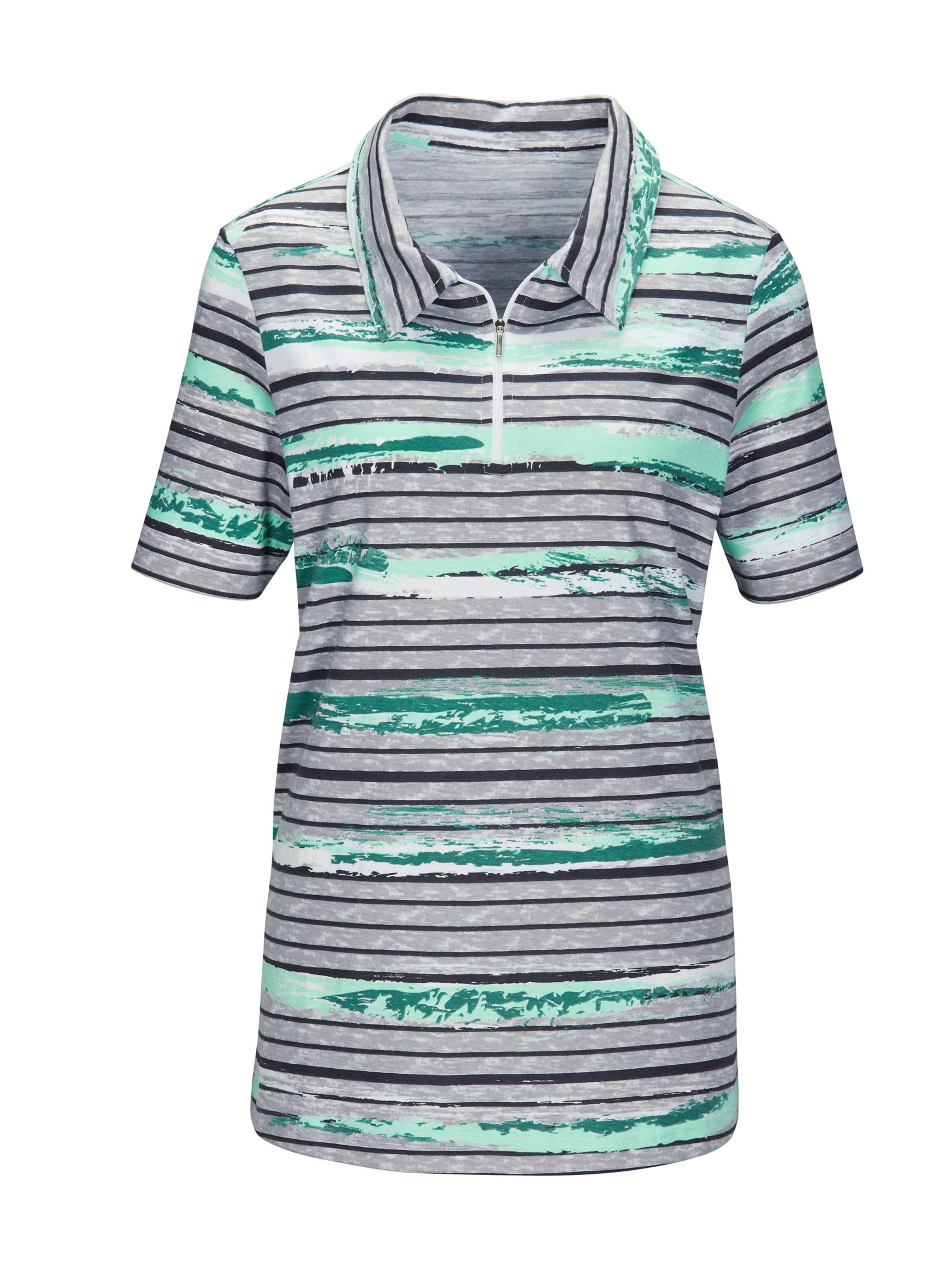Poloshirt - mint-grau-geringelt