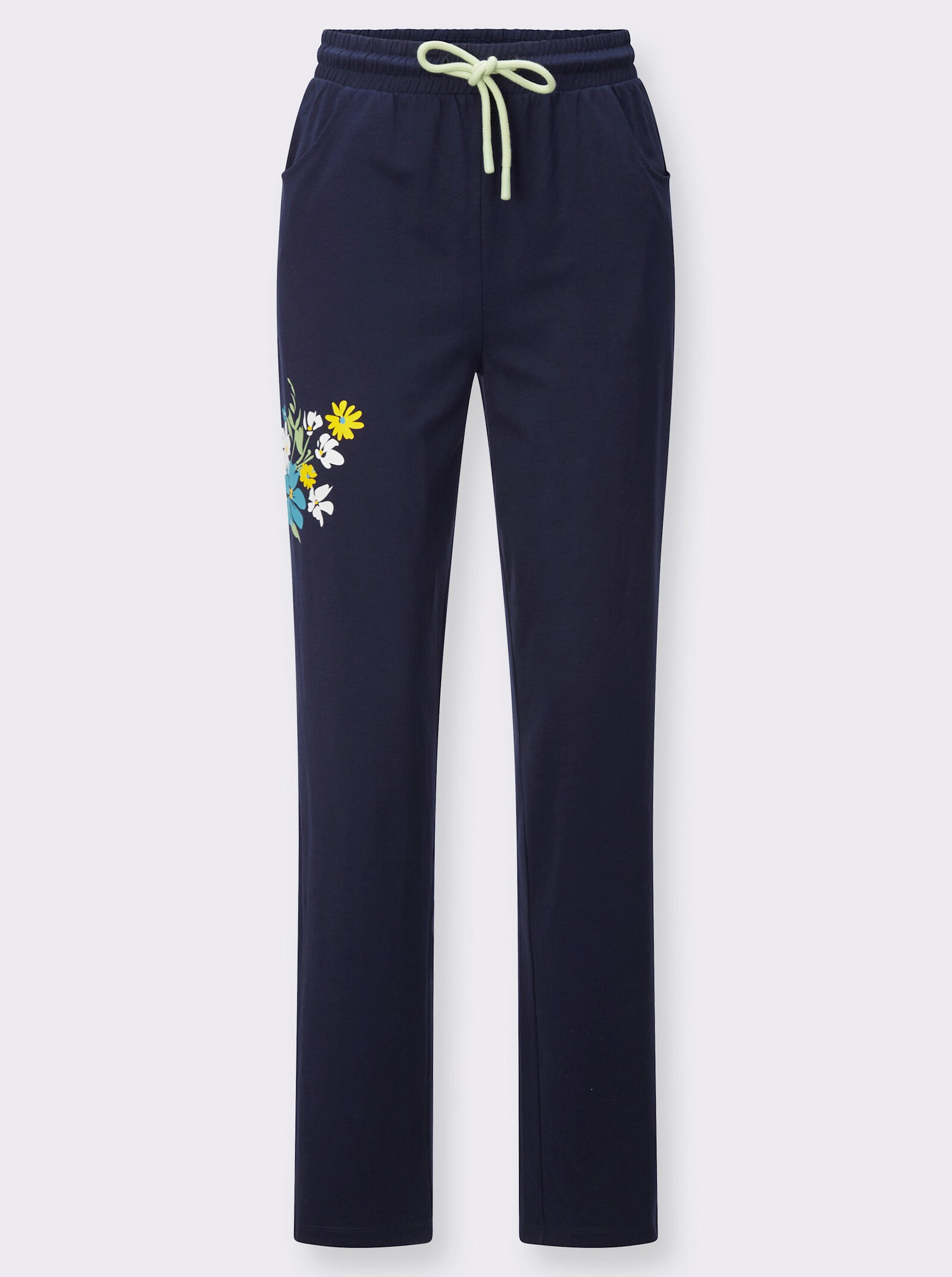 Freizeithose mit platziertem Blumen-Print - marine