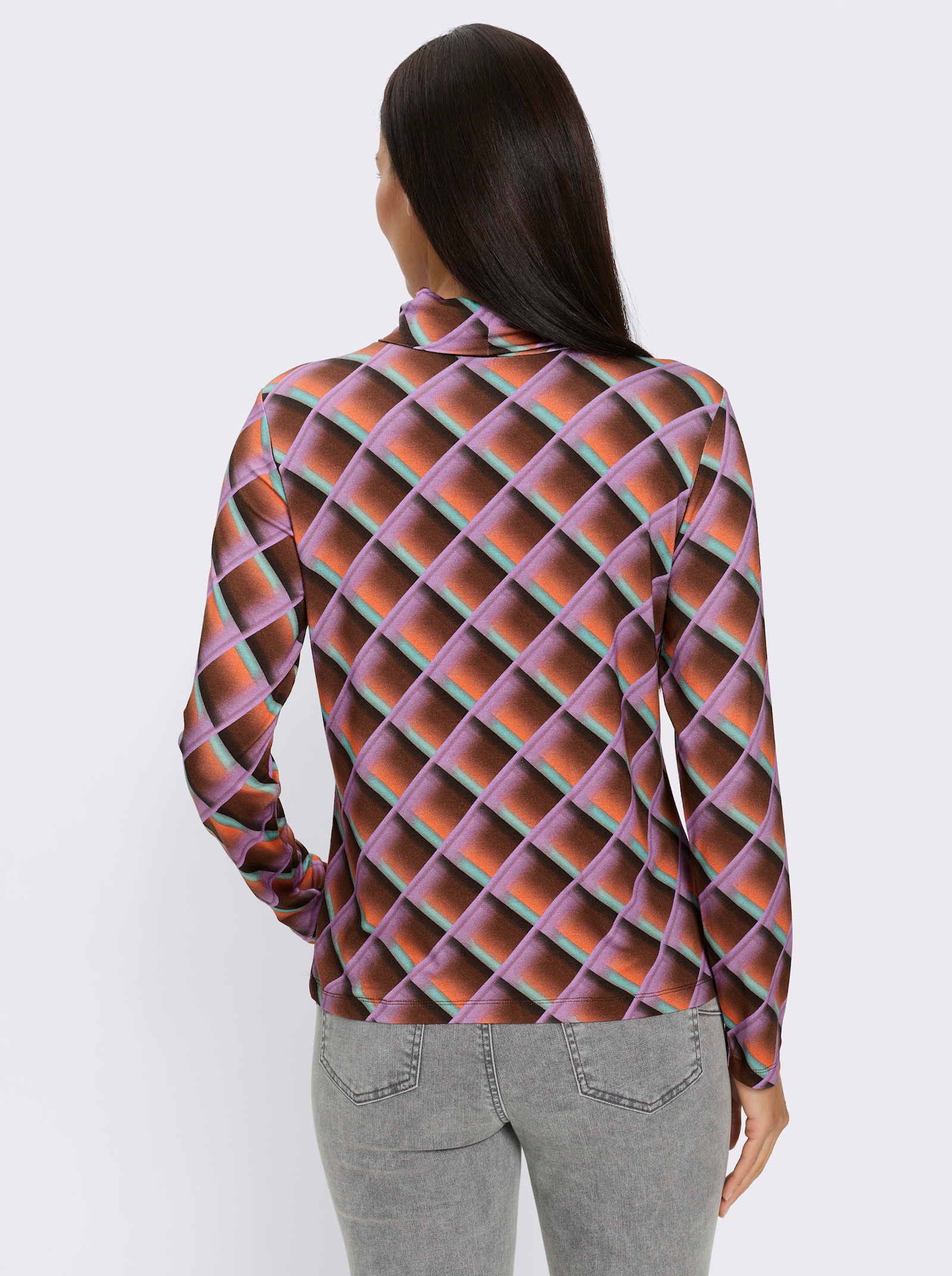 heine Rollkragenshirt mit Grafik-Dessin - lavendel-schoko-bedruckt