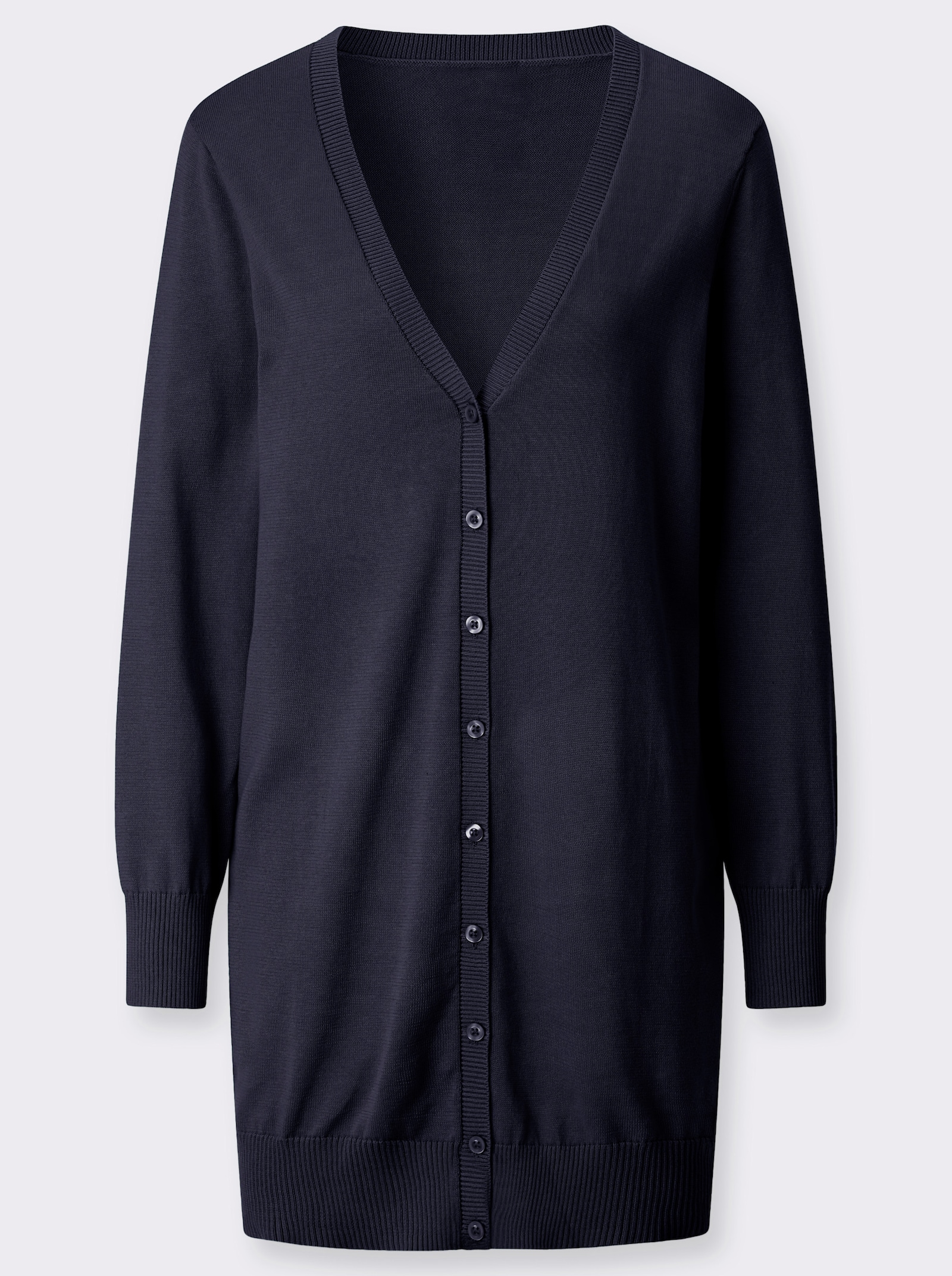 Veste longue en tricot avec bords-côtes - marine