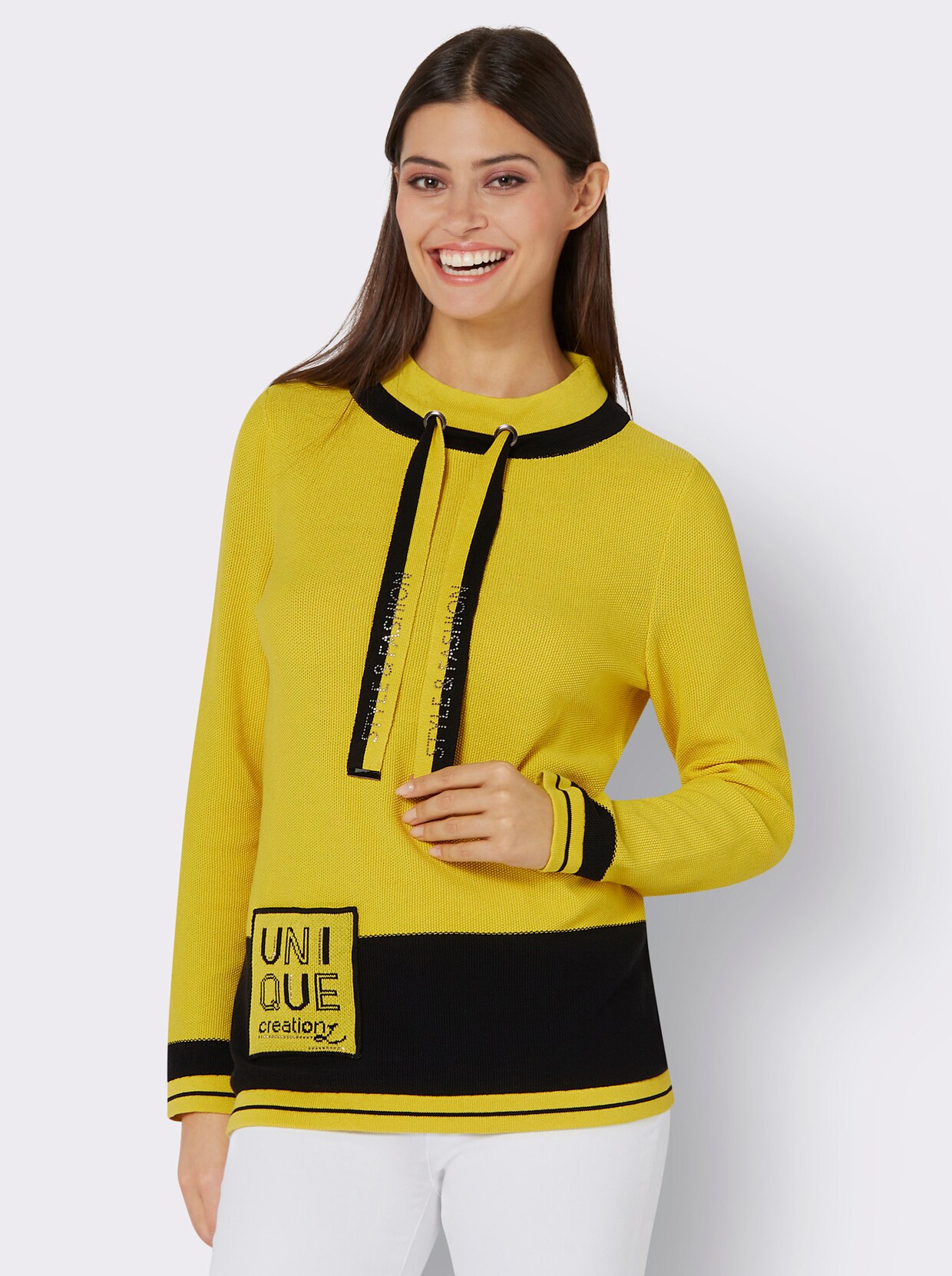 Langarm-Pullover - limone-schwarz