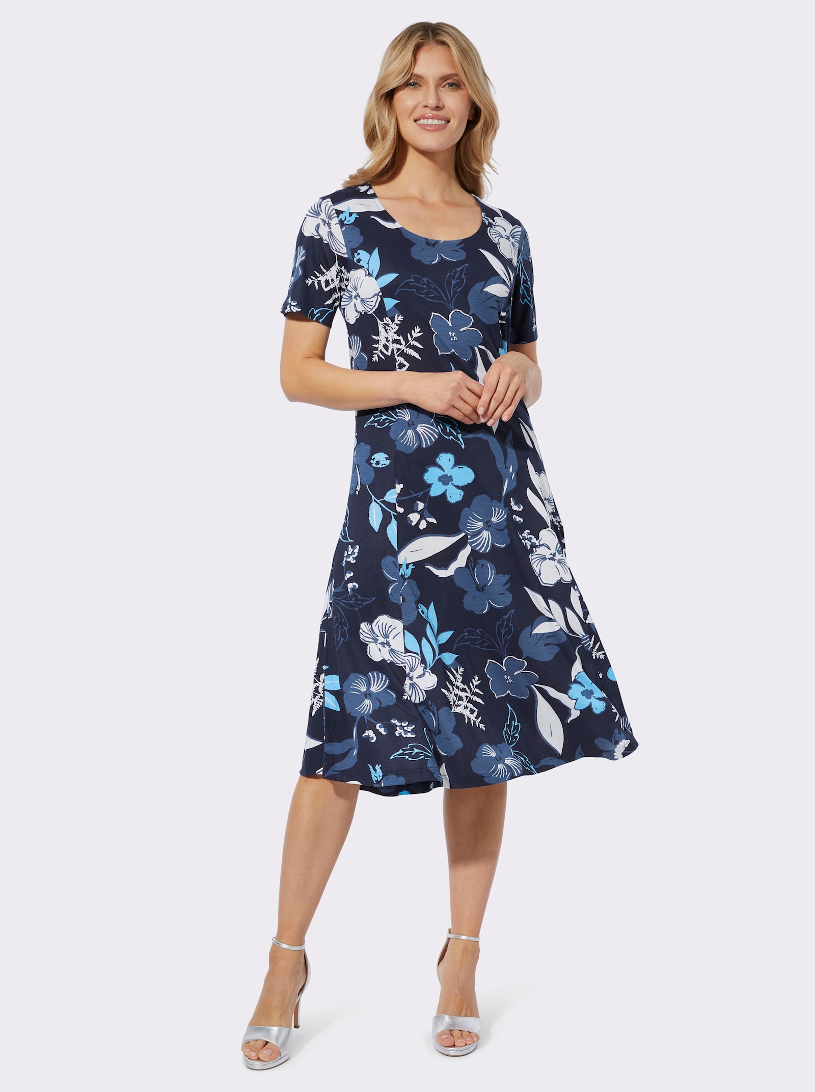 Shirtkleid in leicht ausgestellter Form - marine-jeansblau-bedruckt