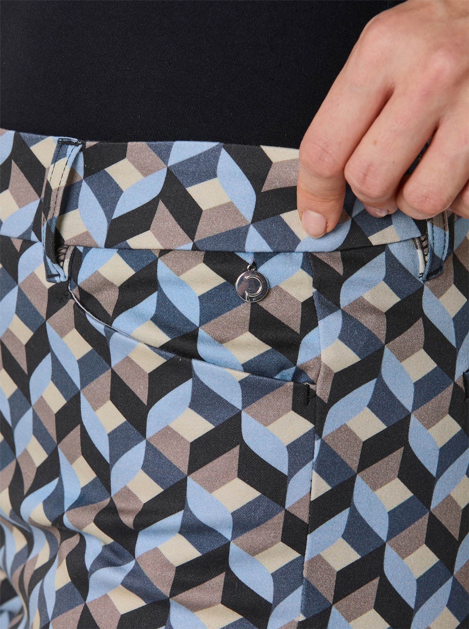 CREATION L PREMIUM Hose in verkürzter Form - bleu-taupe-bedruckt