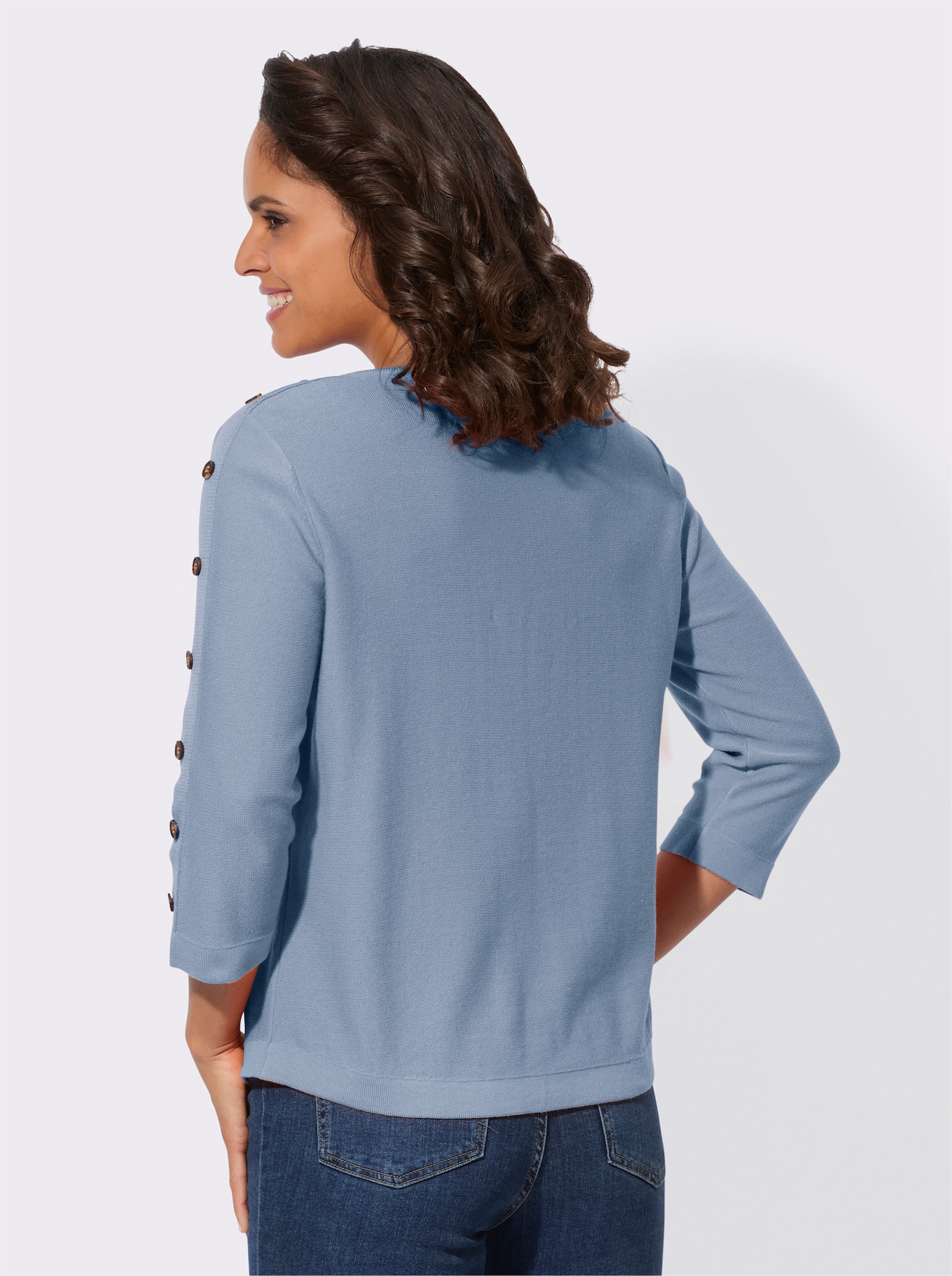 Pulóver s 3/4 rukávmi, ozdobný gombík - bledomodrá