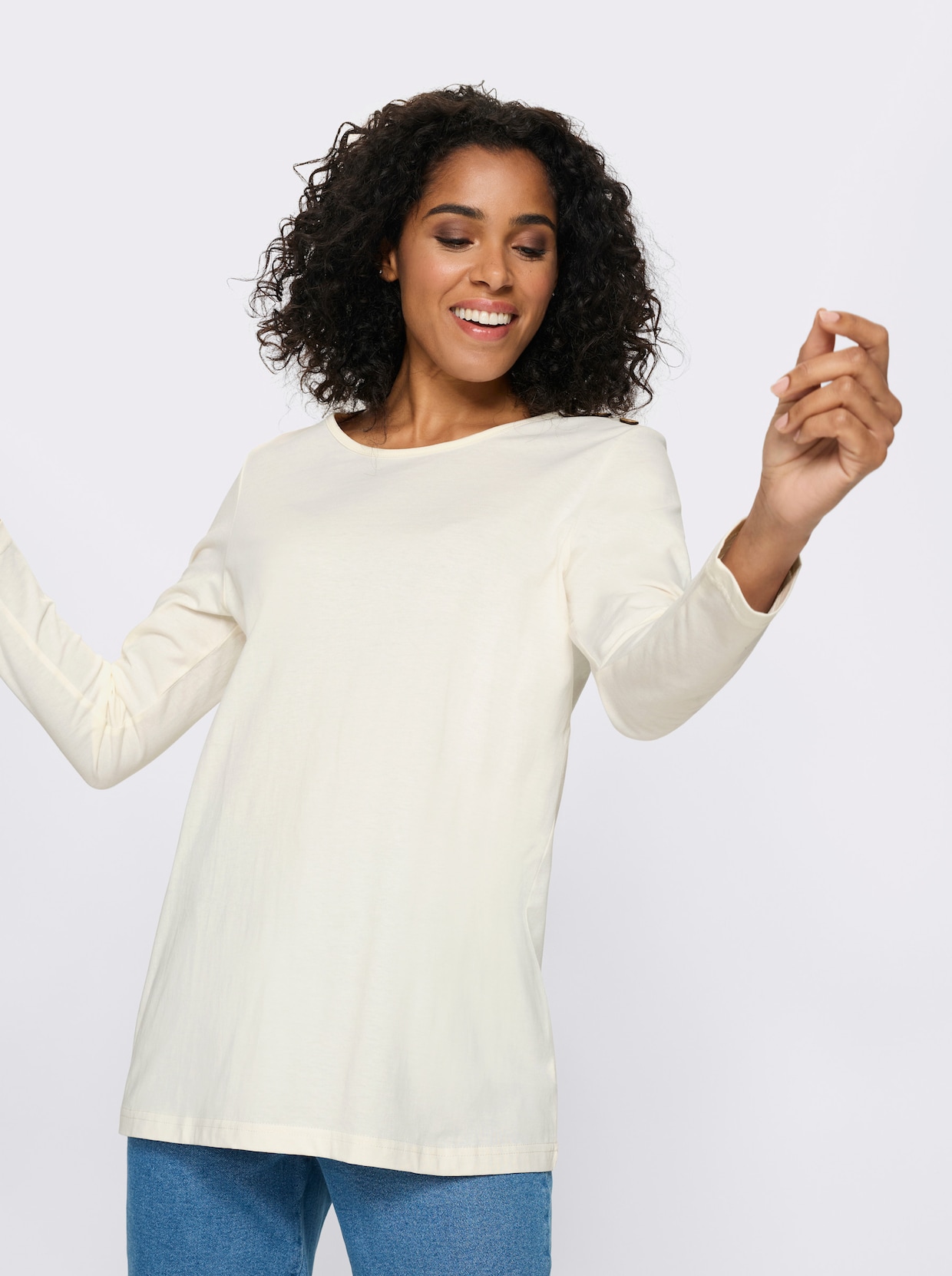 Lang shirt met sierknopen - champagne