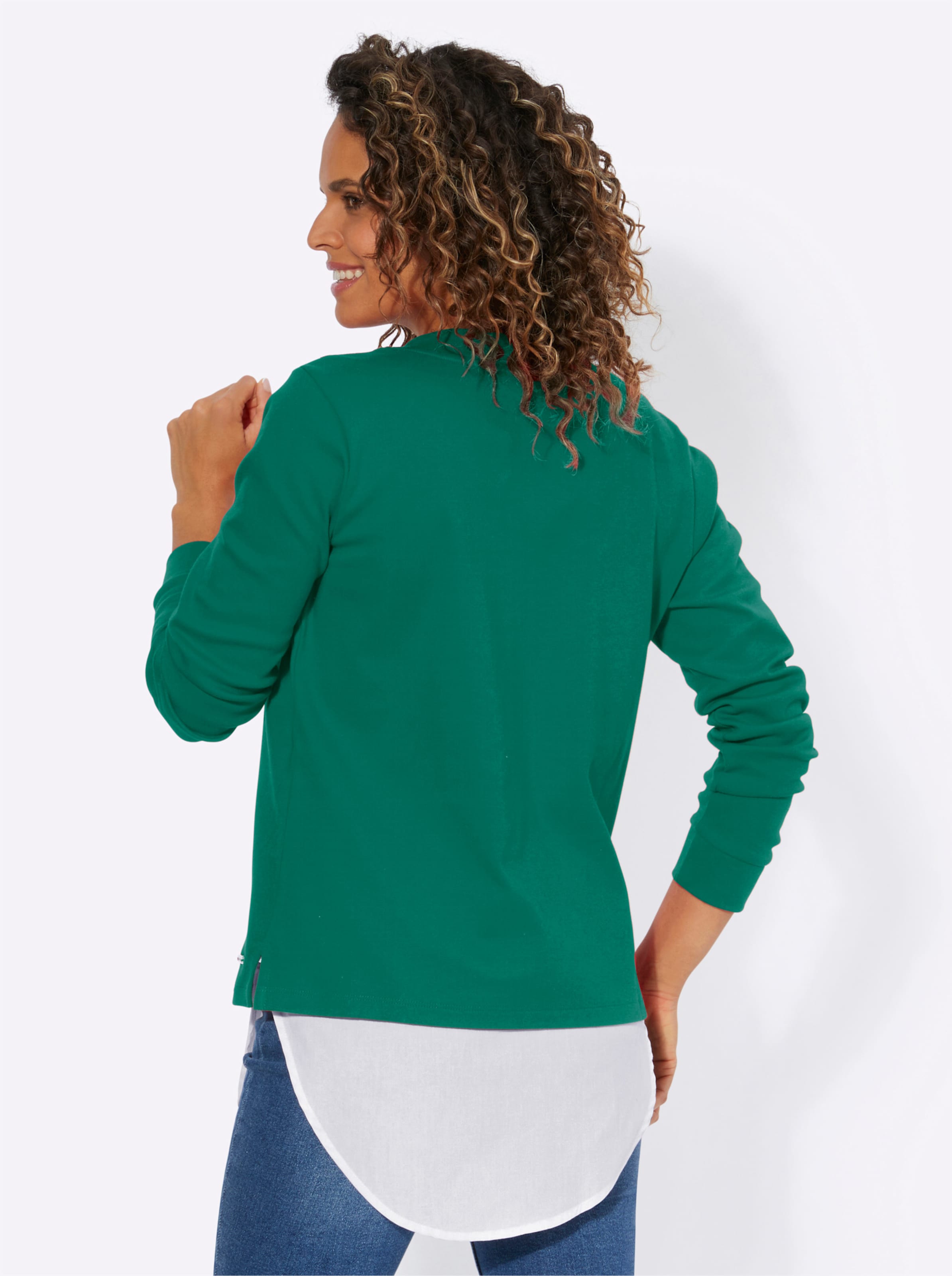 Lagen günstig Kaufen-Shirt-Set in grün von heine. Shirt-Set in grün von heine <![CDATA[Eine geniale Idee! Shirt-Set aus Shirt und Blusensaum: So entsteht im Nu der figurschmeichelnde Lagen-Look. Shirt mit Tunnelzug im überlappenden Ausschnitt. Bündchen an den lang