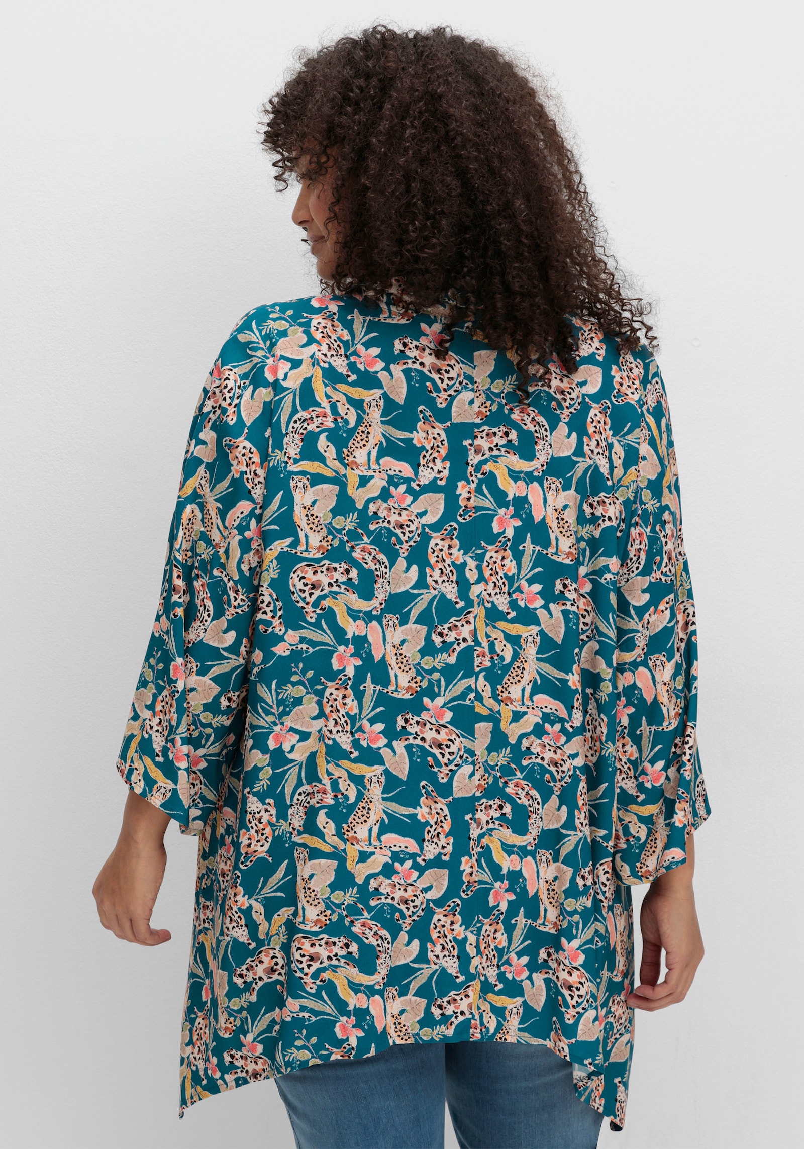 sheego by Joe Browns Longbluse im Kimono-Stil, mit Blumendruck - aqua-gemustert