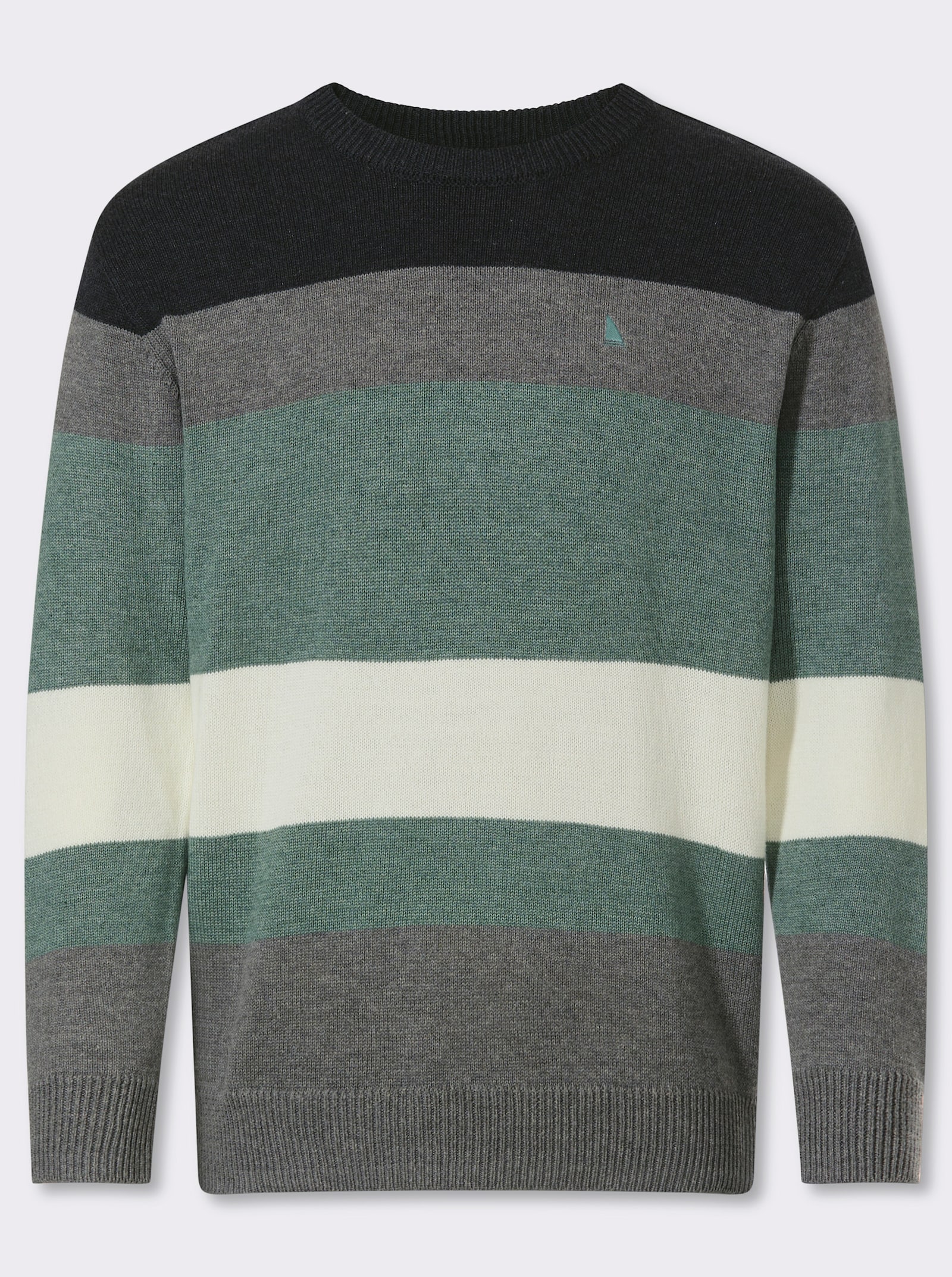 Catamaran Rundhalspullover mit Colour Blocking-Muster - jade-steingrau-meliert