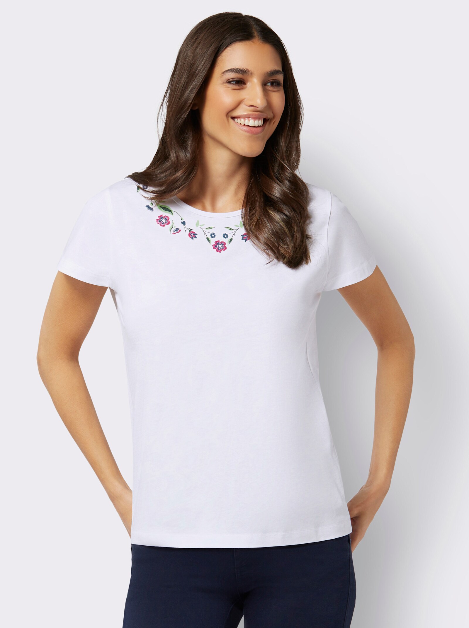 Shirt met korte mouwen en bloemenprint - wit