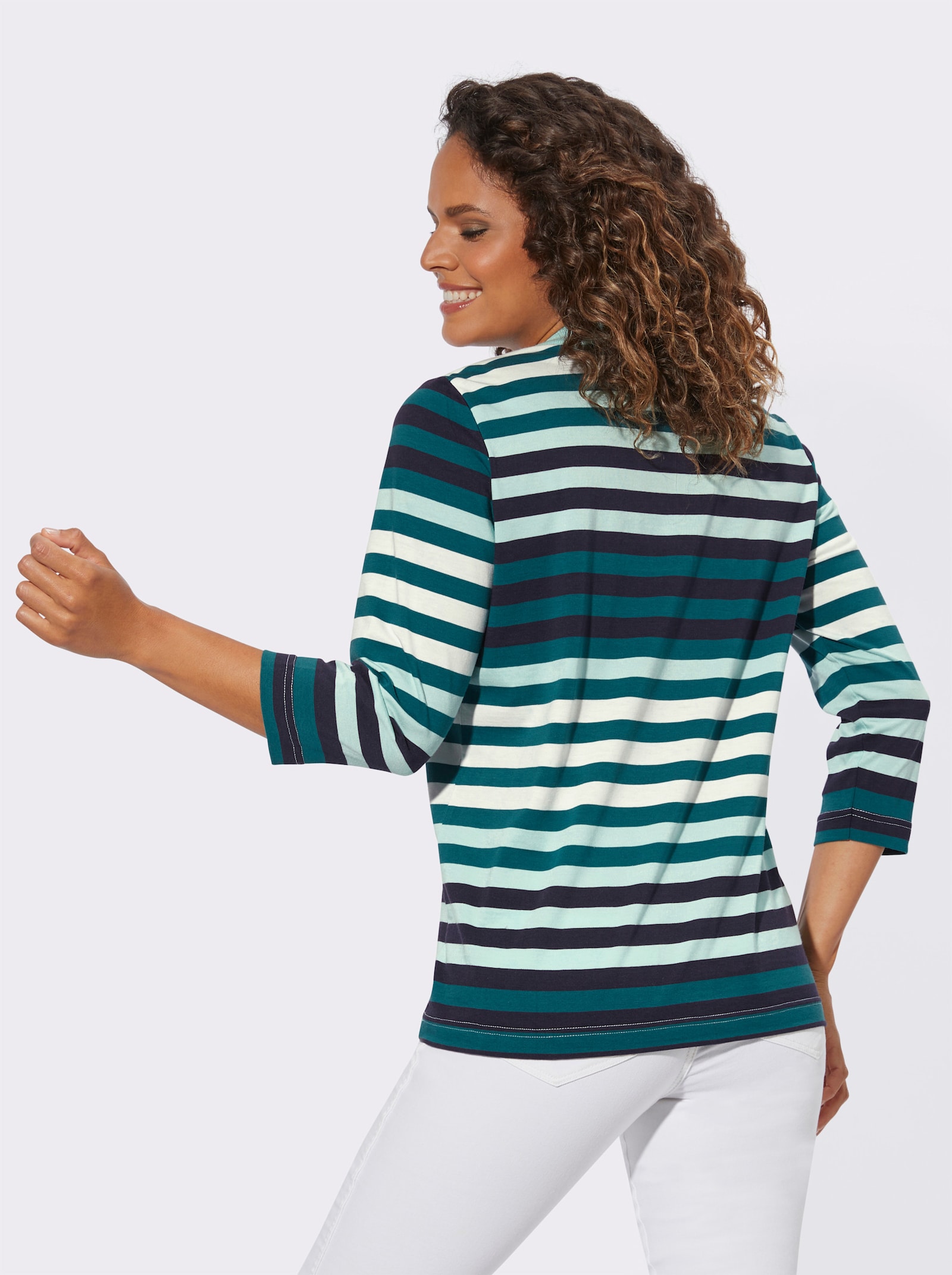 Gestreept shirt met 3/4-mouwen - petrol/marine gestreept