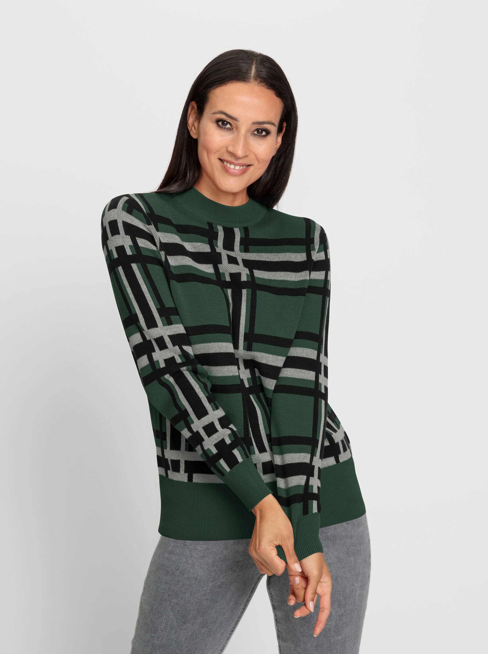 heine Pullover van jacquard in ruitdessin - mos/zwart gedessineerd