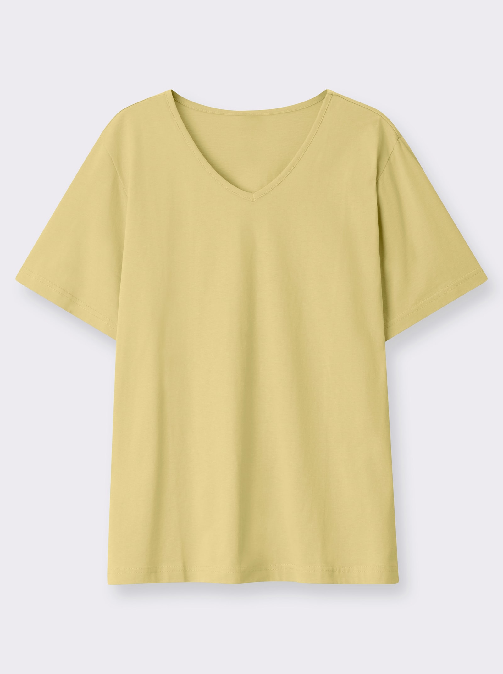 Kurzarmshirt mit V-Ausschnitt - vanillegelb