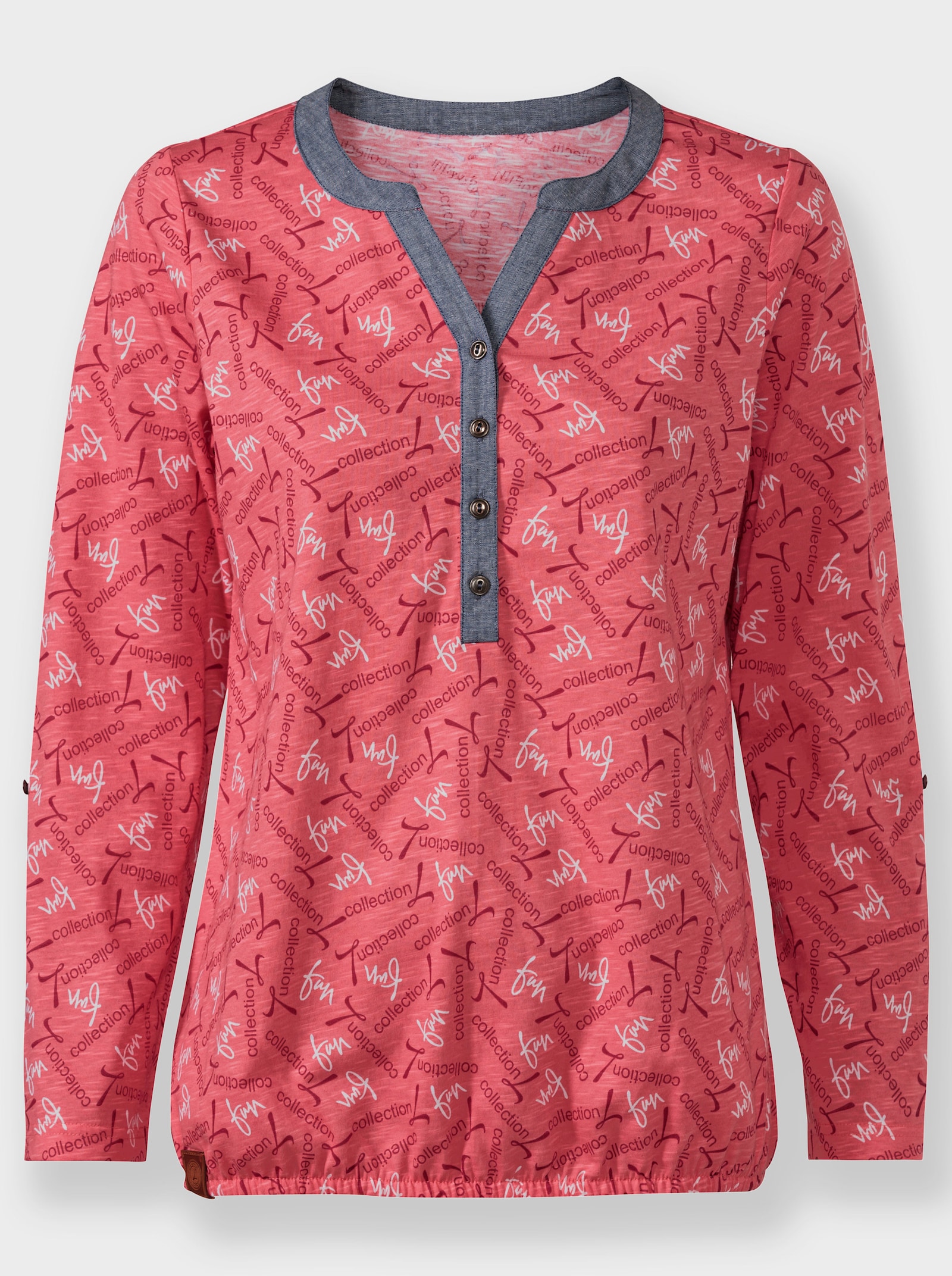 Shirt mit krempelbaren Ärmeln, bedruckt - grapefruit-kirsche-bedruckt