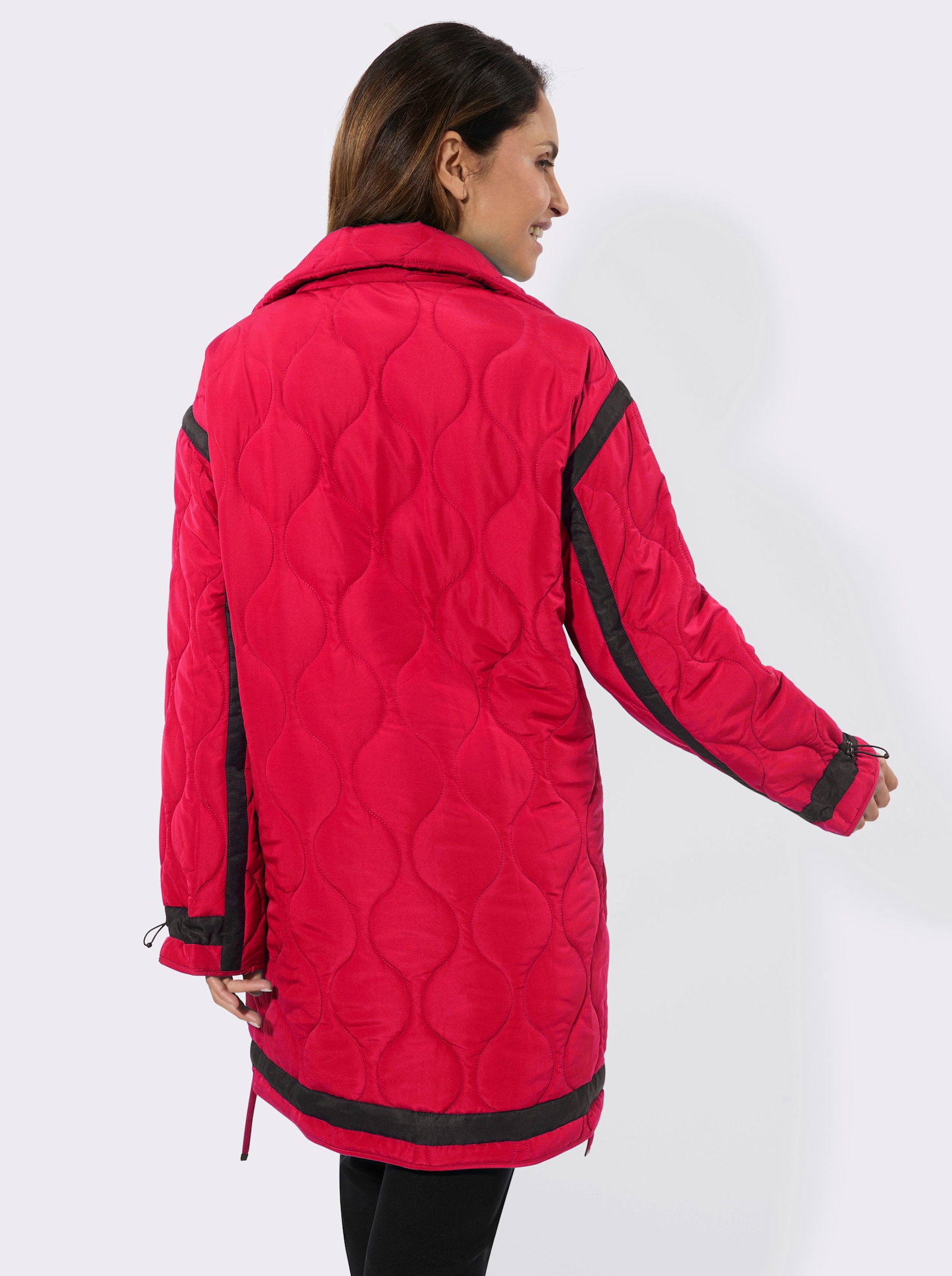 Steppjacke in Longform - rot-schwarz