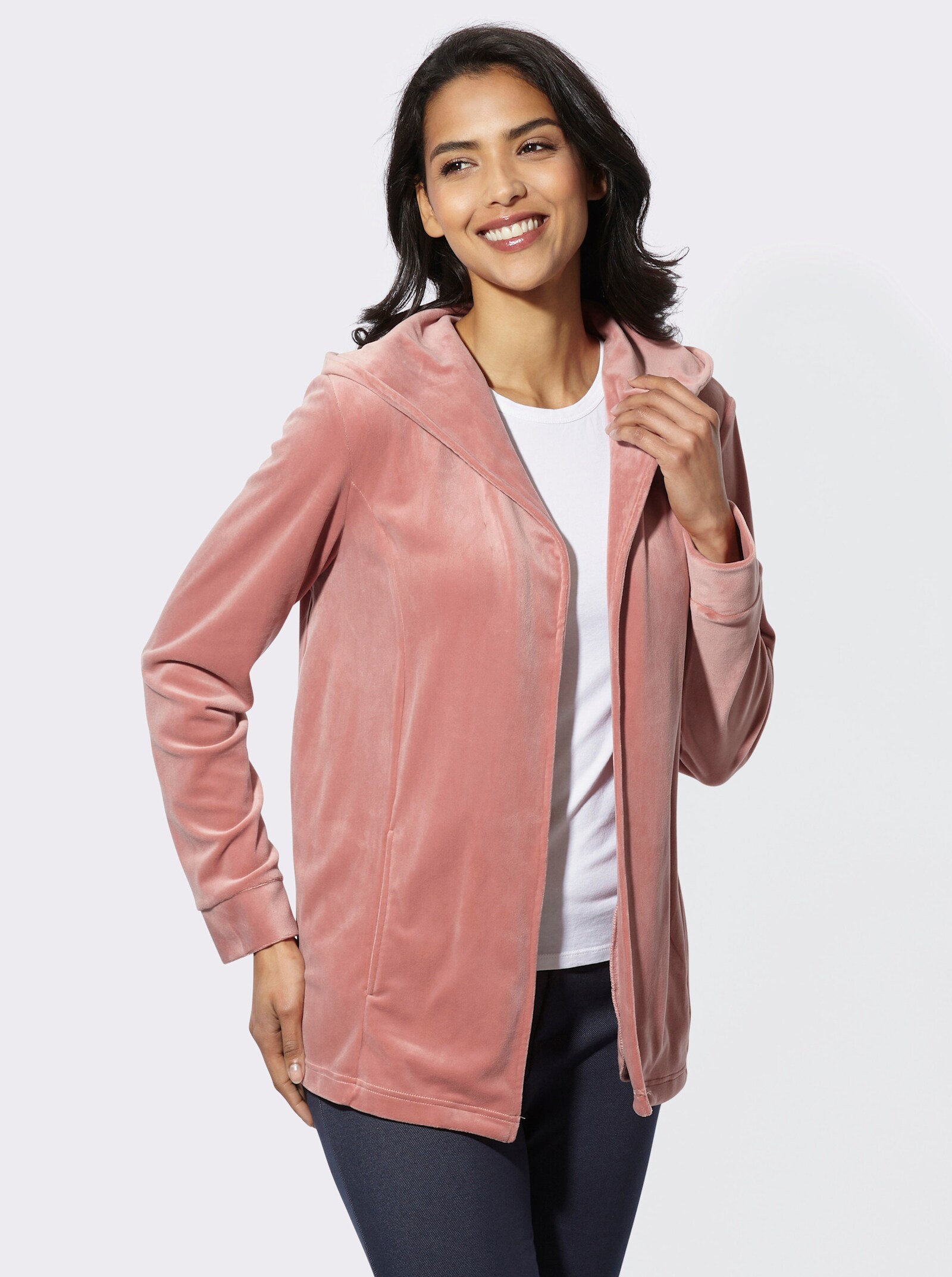 Nickijacke in offener Form - rosenholz