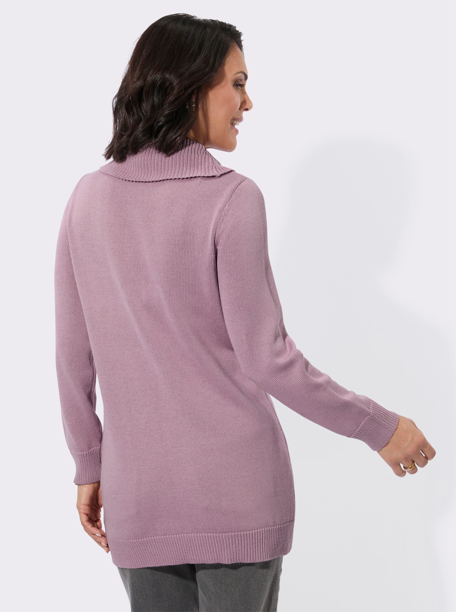 Longpullover mit halsfernem Rollkragen - mauve