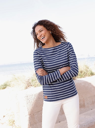  Ringelshirt mit U-Boot-Ausschnitt - marine-ecru-geringelt