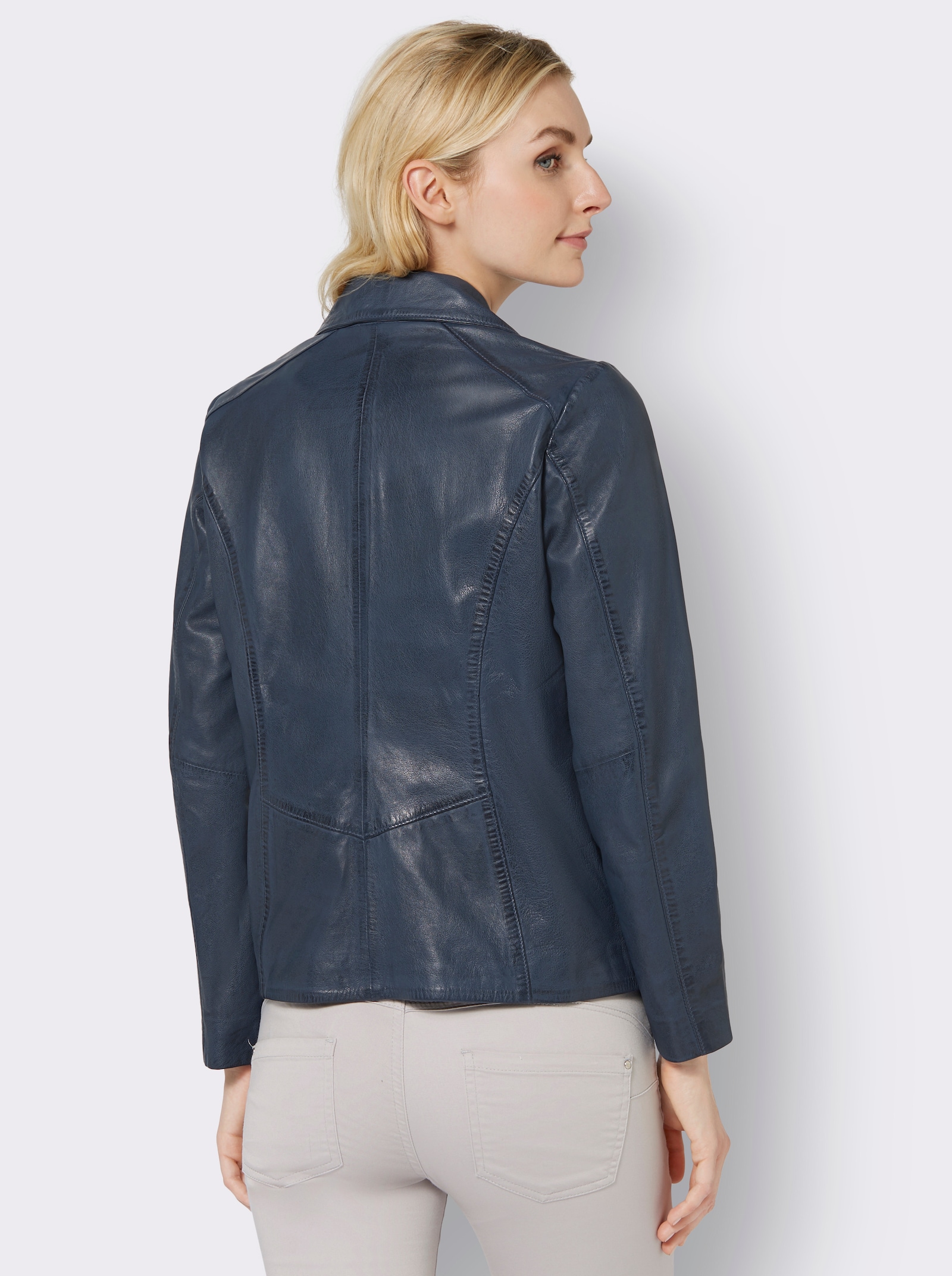 Mainpol Lederjacke mit Ziernieten, aus Lammnappa - rauchblau