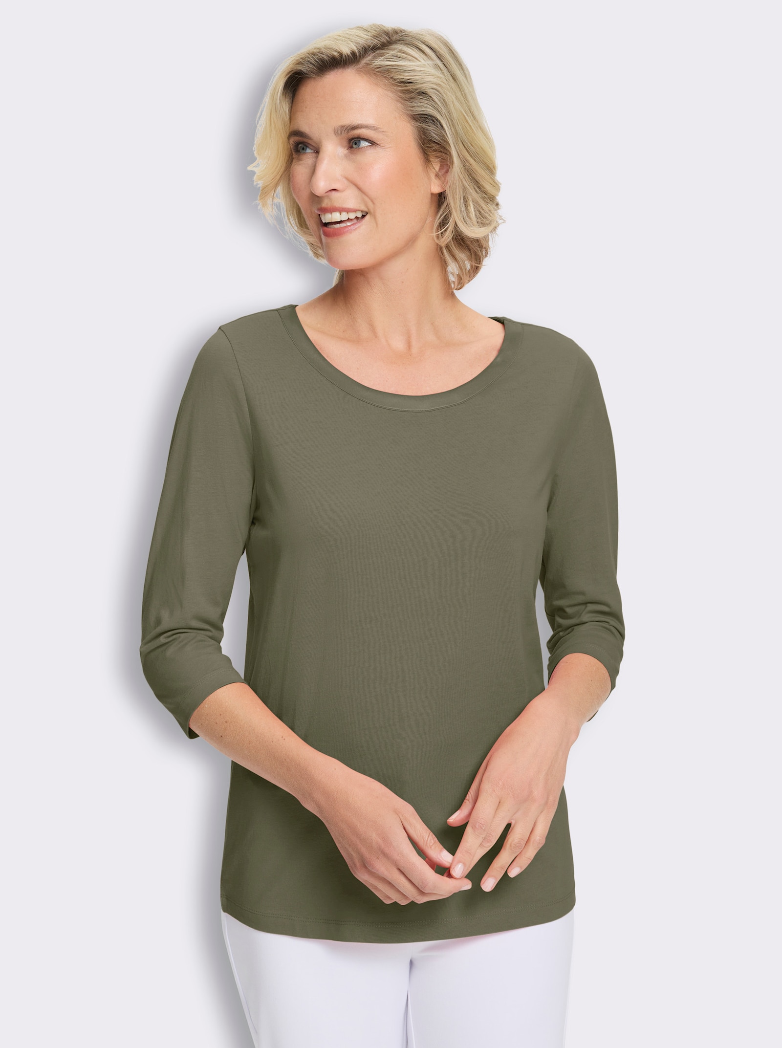 3/4-Arm-Shirt mit Satin-Paspelierung - khaki