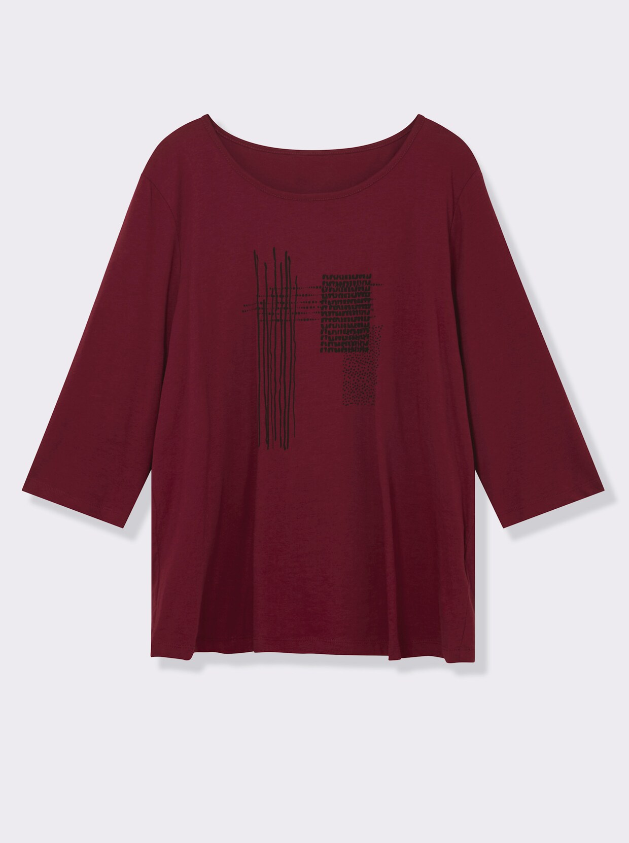 3/4-Arm-Shirt mit grafischem Druck - dunkelrot-schwarz