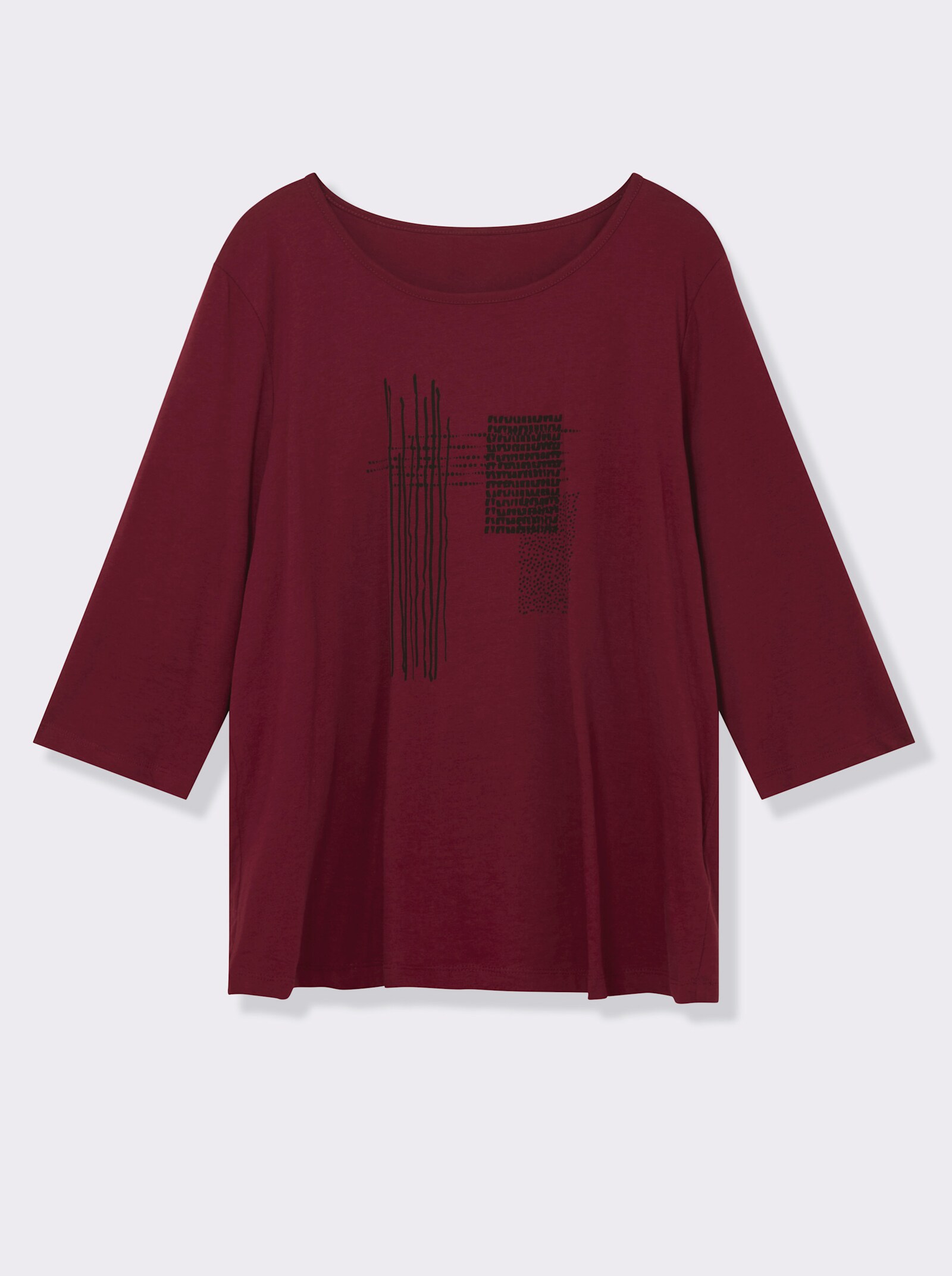 3/4-Arm-Shirt mit grafischem Druck - dunkelrot-schwarz