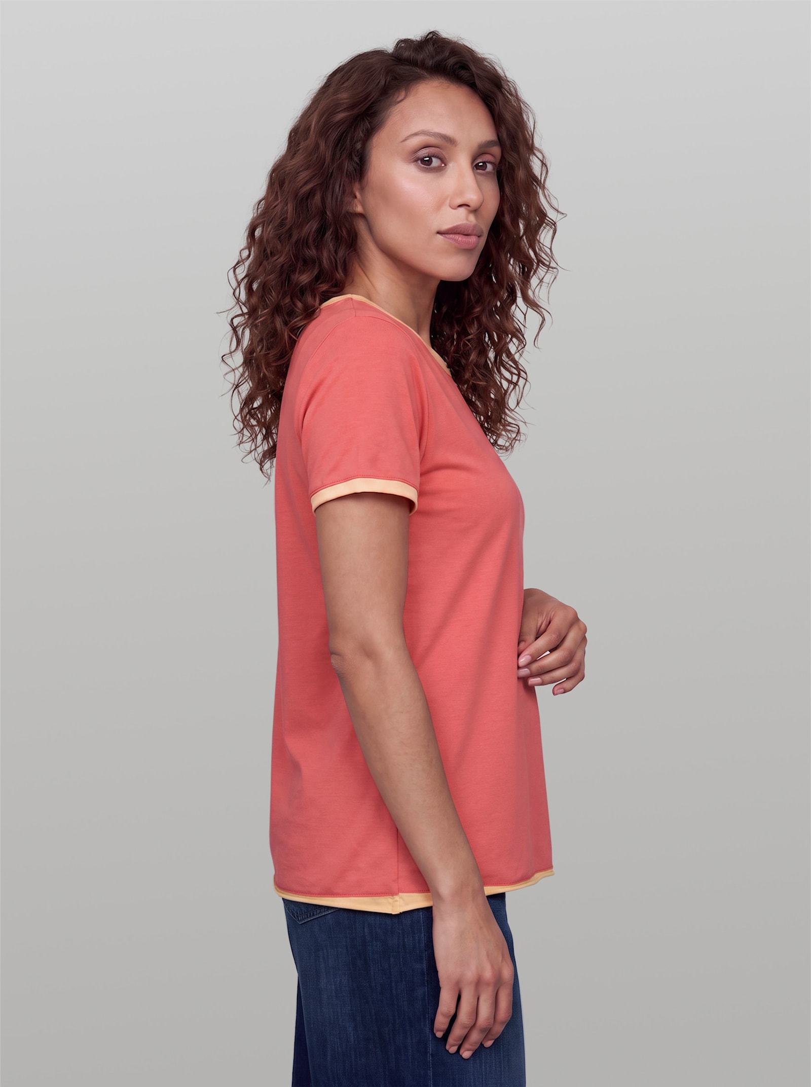 heine Kurzarmshirt mit Rollkanten - koralle-apricot