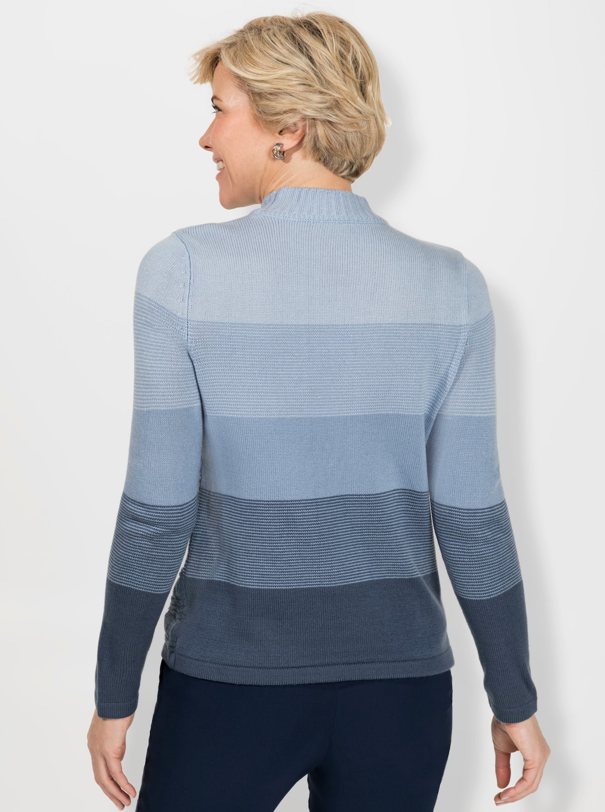 Stehkragenpullover - rauchblau-bleu-gemustert