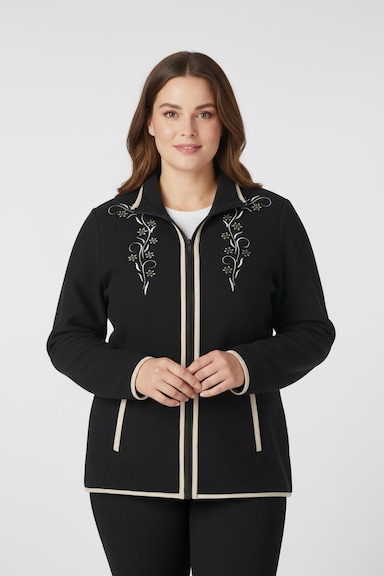 Fleecejacke mit Stickerei - schwarz-sesam