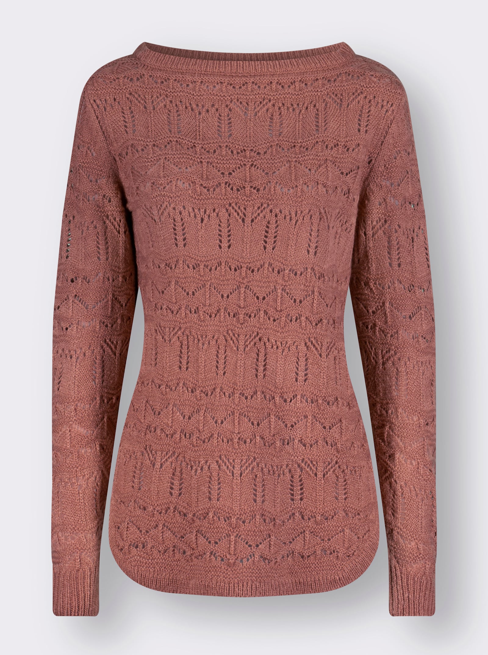 Ajourpullover mit abgerundetem Saum - rosenholz