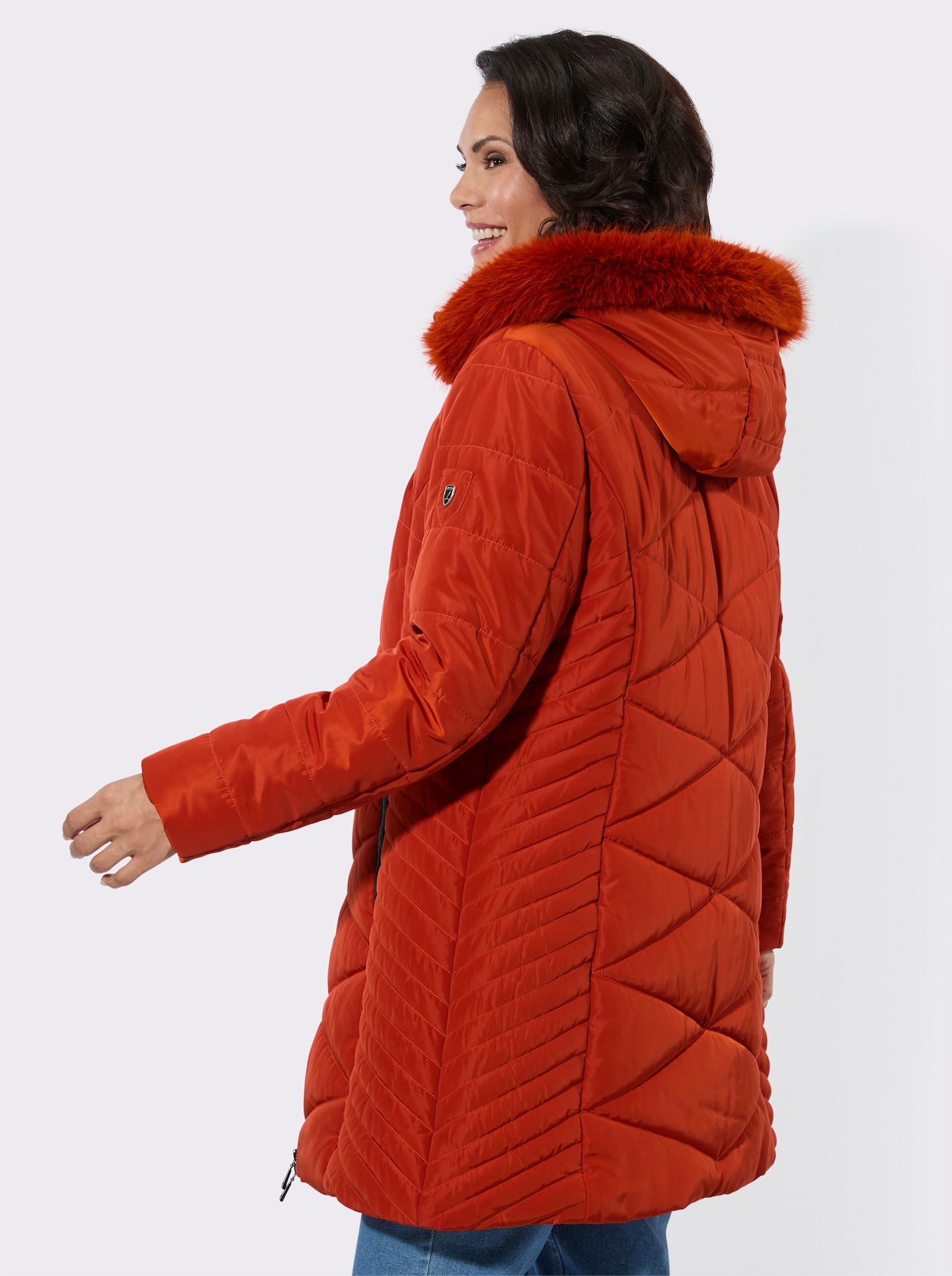 Longjacke mit abnehmbarer Kapuze - rostrot