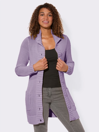 Longstrickjacke mit partiellen Fantasiemuster - flieder