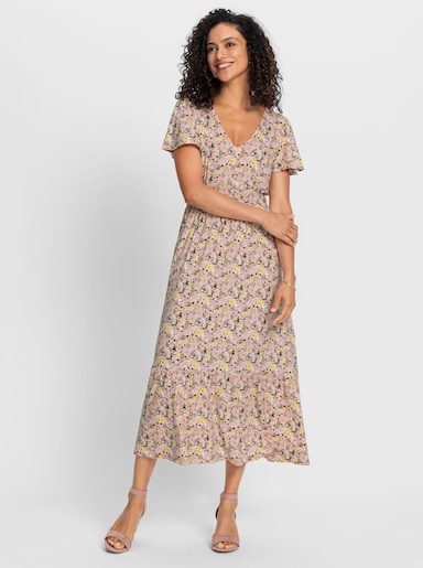 Jerseykleid mit Flügelärmeln - hortensie-gelb-bedruckt