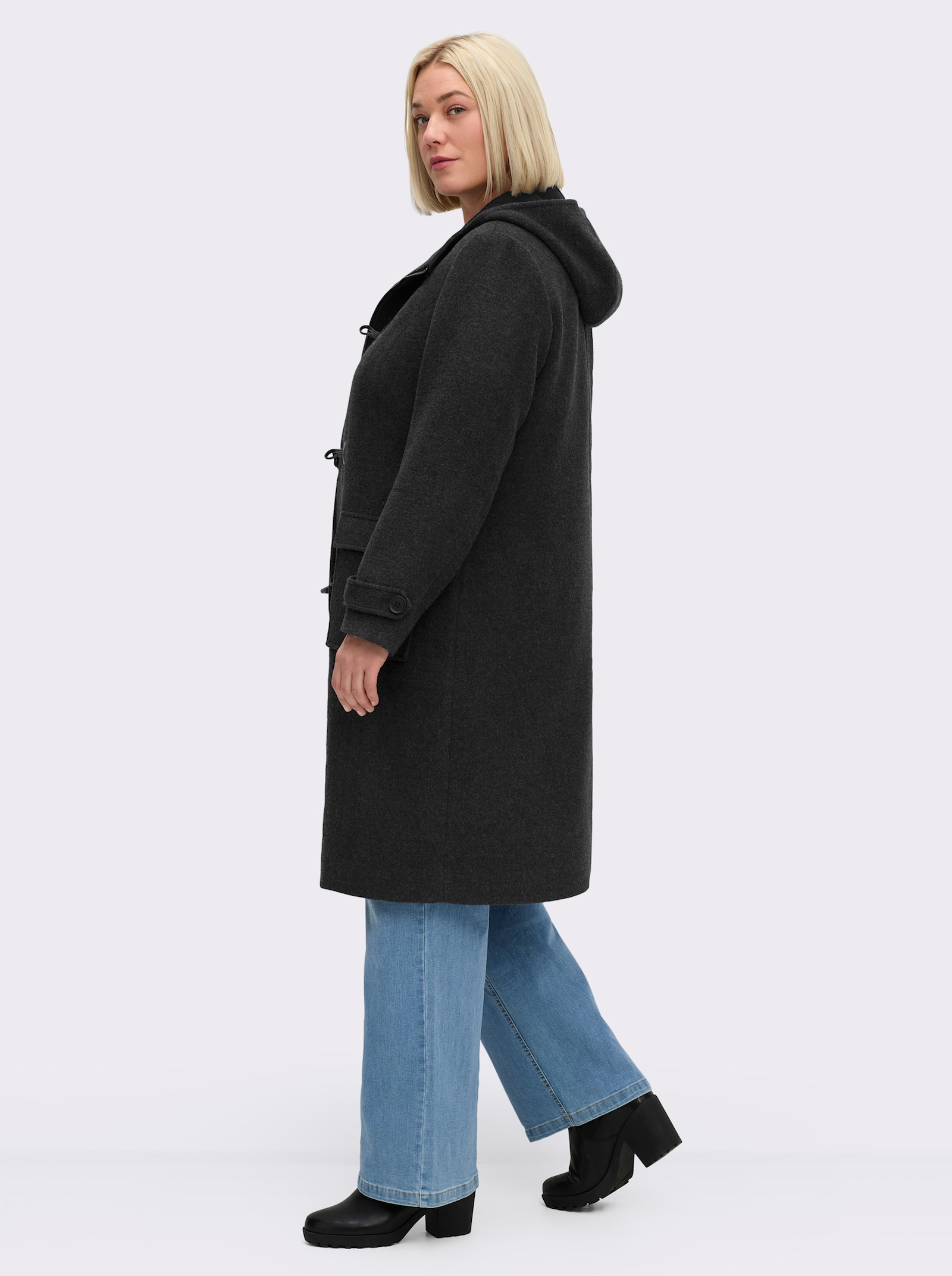 sheego Wintermantel mit Wolle und Knebelverschlüssen - anthrazit-meliert