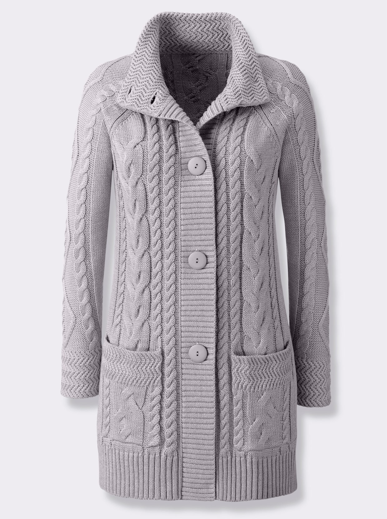 Longstrickjacke - steingrau-meliert
