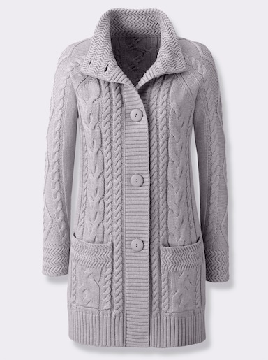 Longstrickjacke - steingrau-meliert