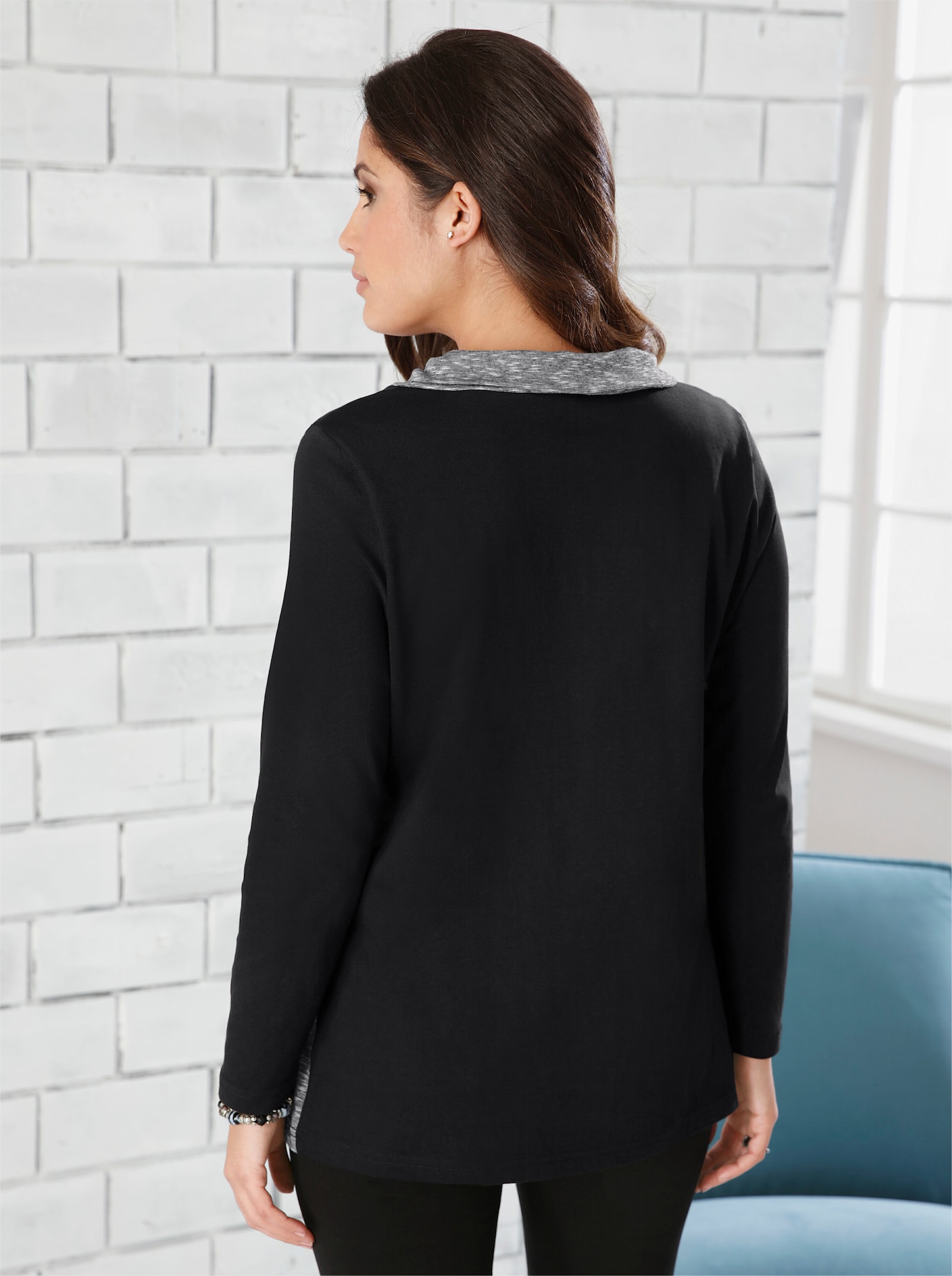 Freizeitshirt mit Schalkragen - schwarz