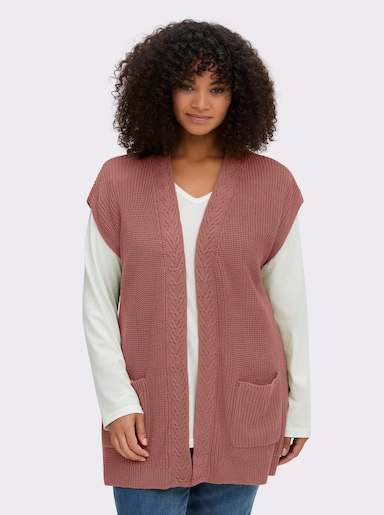 Strickweste mit Zopfmuster vorne - rosenholz