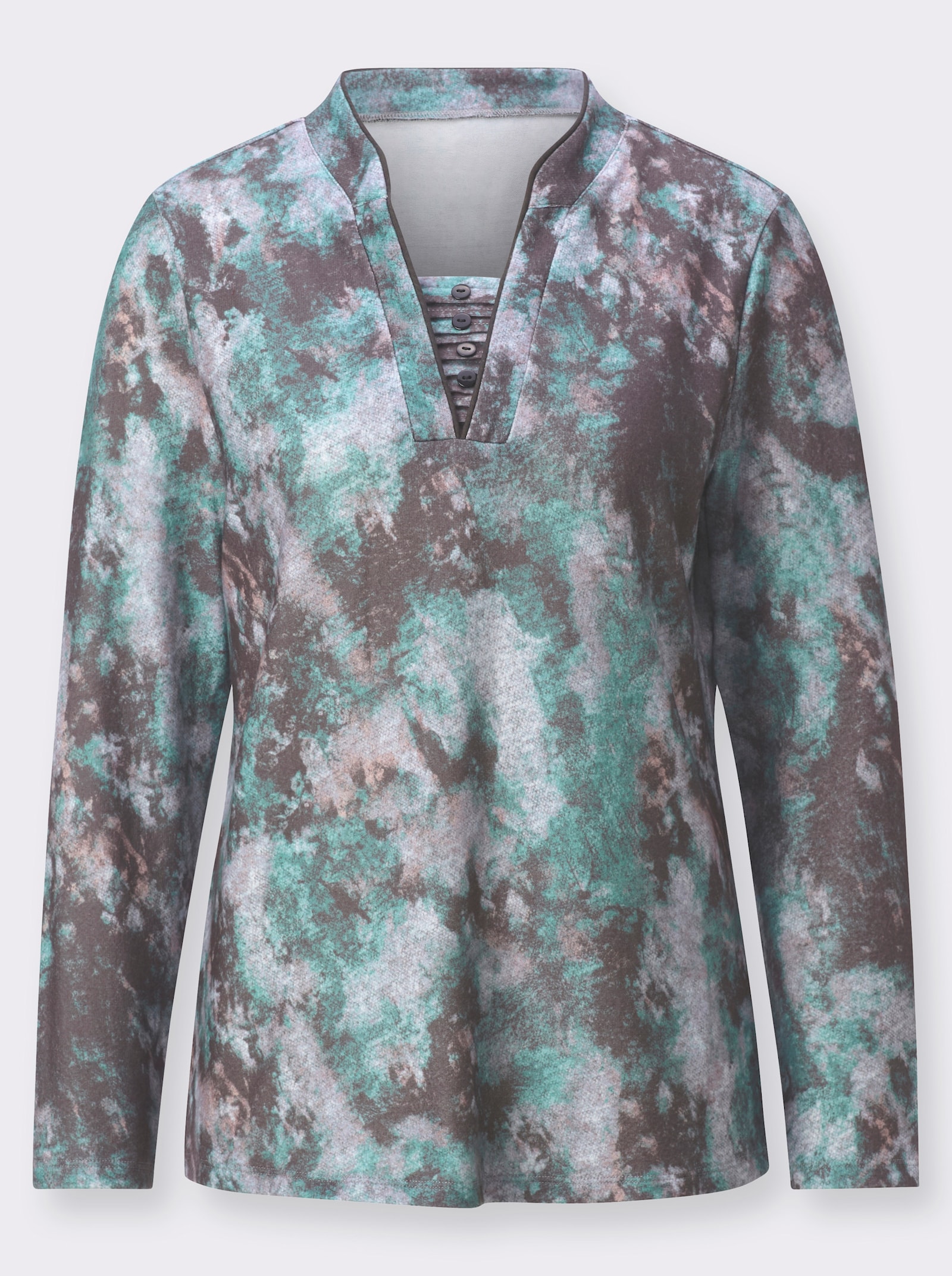 Langarmshirt im Grafik-Muster - salbei-steingrau-bedruckt